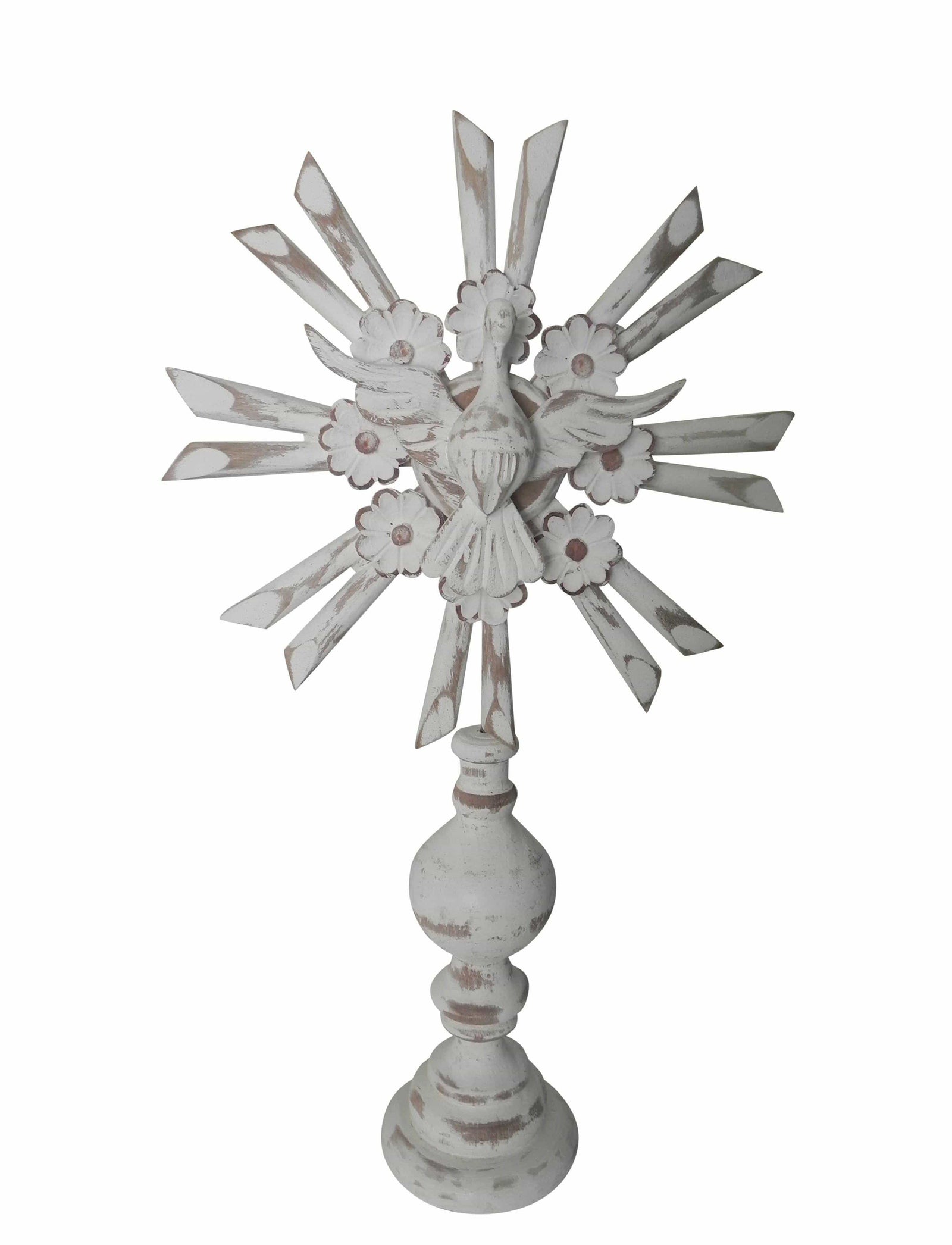 Divino Espírito Santo em Madeira com Base e Flores Brancas 45 cm-TerraCotta Arte Sacra
