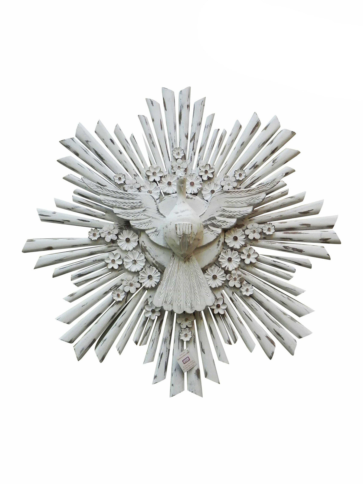 Divino Espírito Santo em Madeira com Flores Brancas e Resplendor 93 cm-TerraCotta Arte Sacra