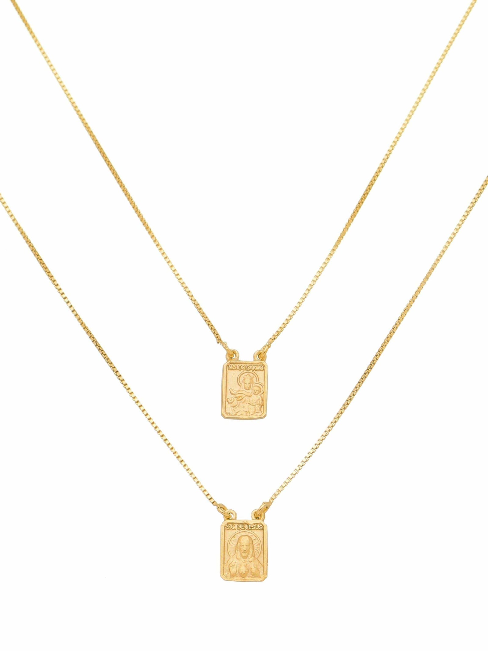 Escapulário Dupla Face Mini em Prata 925 com Banho de Ouro-TerraCotta Arte Sacra