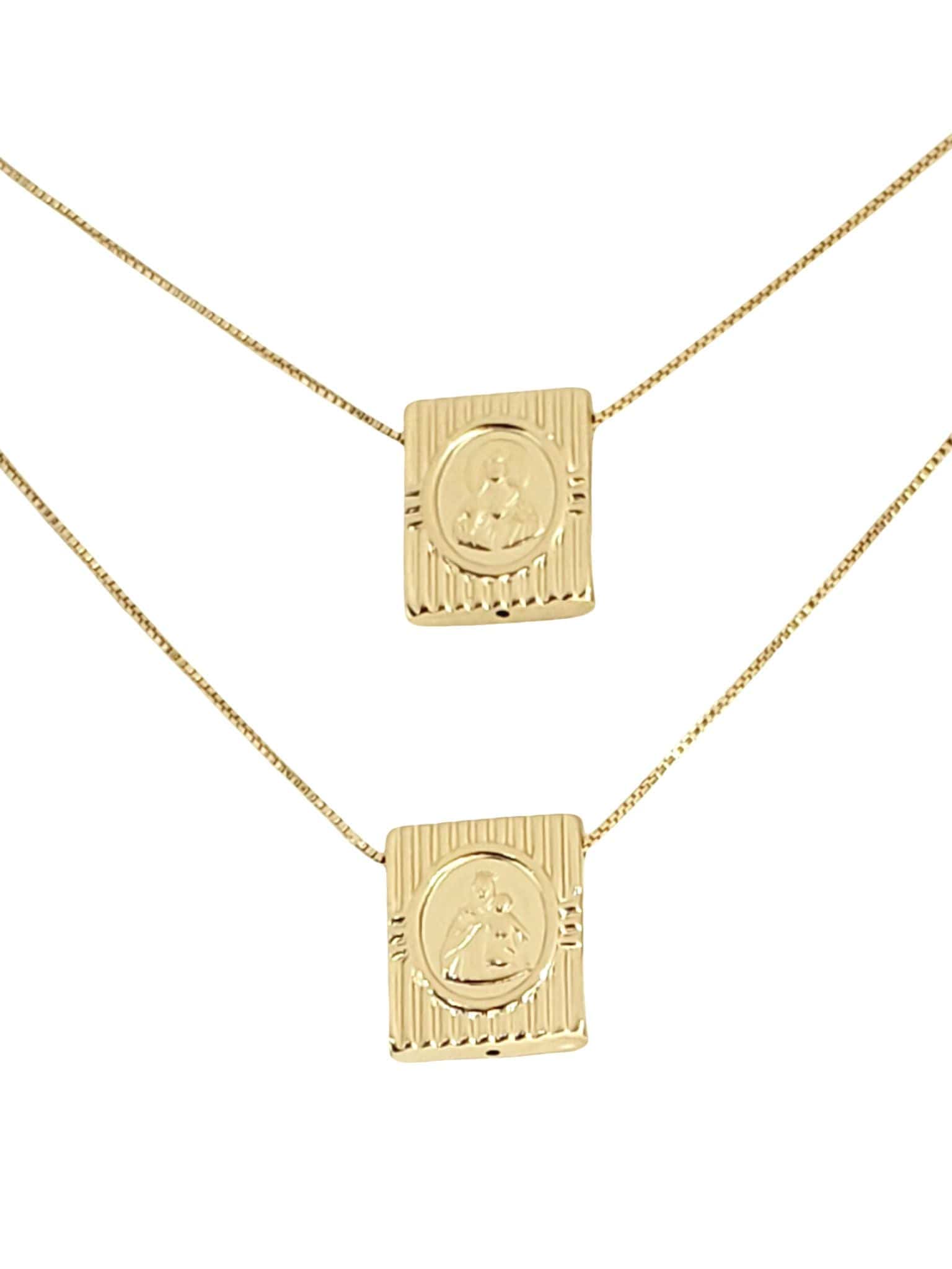 Escapulário Medalha Móvel de Prata 925 com Banho de Ouro Corrente Veneziana-TerraCotta Arte Sacra