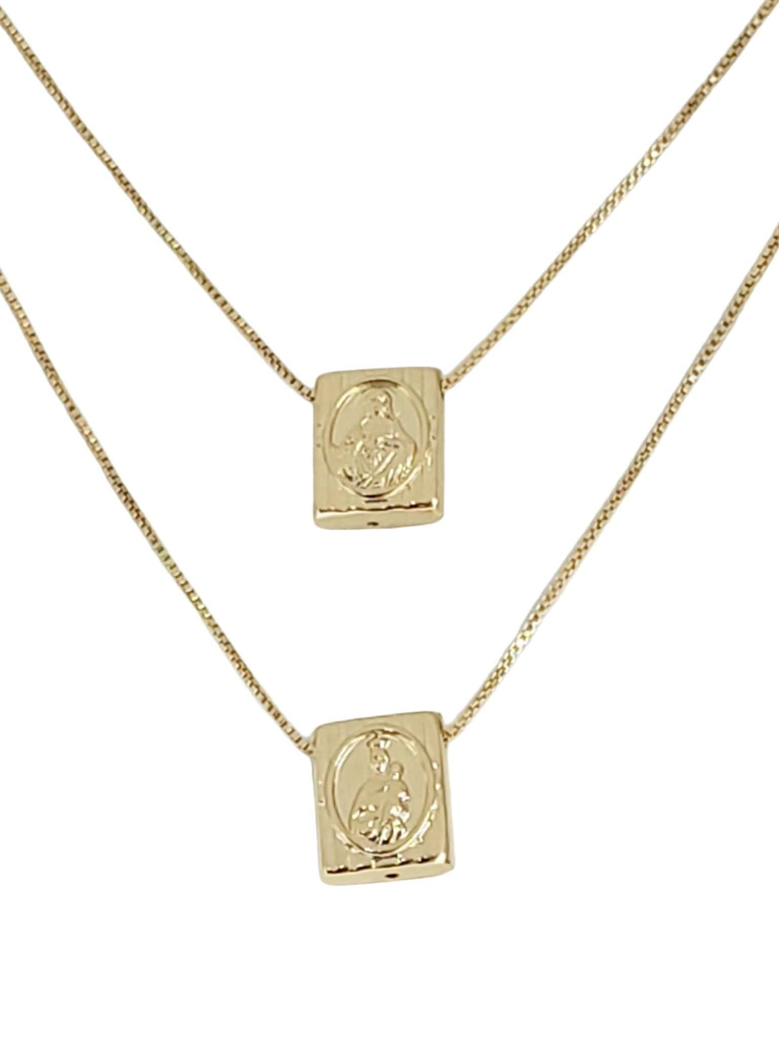 Escapulário Medalha Móvel de Prata 925 com Banho de Ouro Corrente Veneziana-TerraCotta Arte Sacra