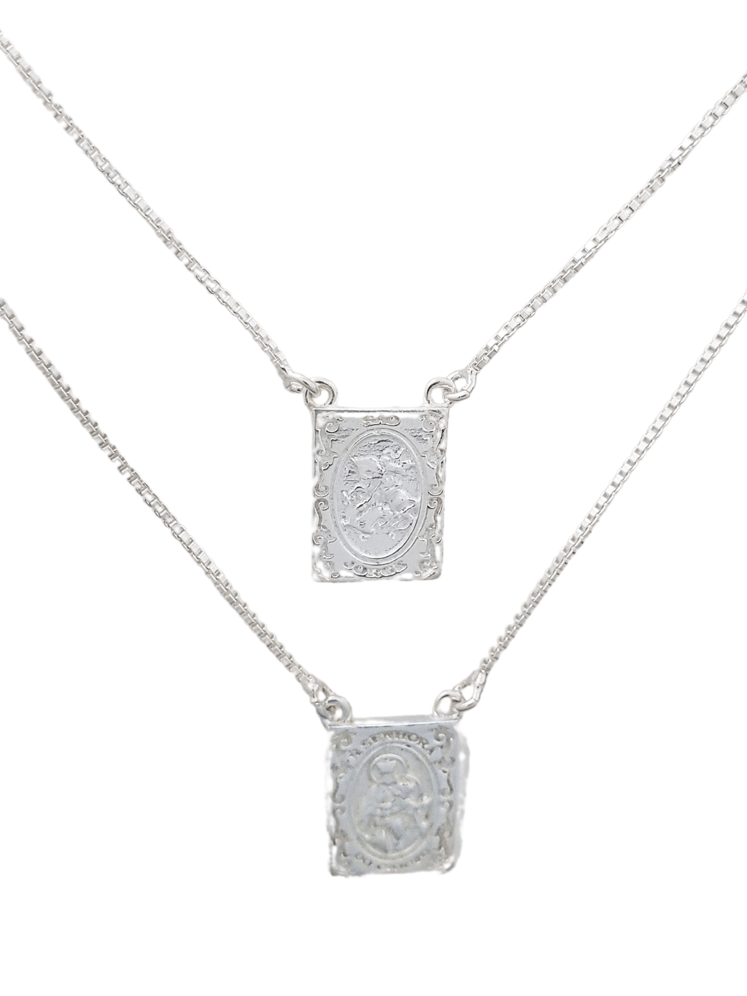 Escapulário Nossa Senhora do Carmo e São Jorge Prata de Lei 925-TerraCotta Arte Sacra