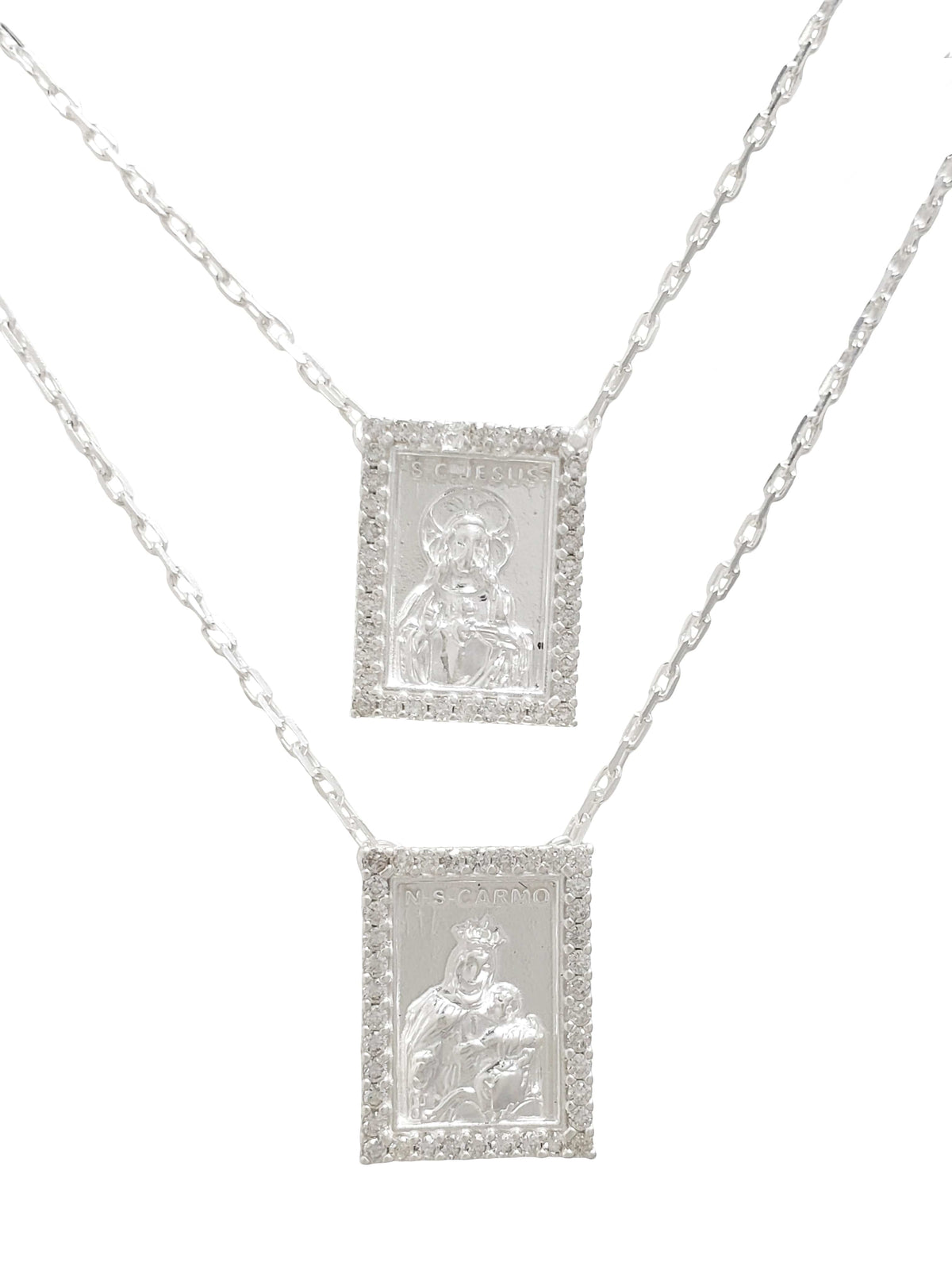 Escapulário Prata de Lei 925 com Zircônias-TerraCotta Arte Sacra