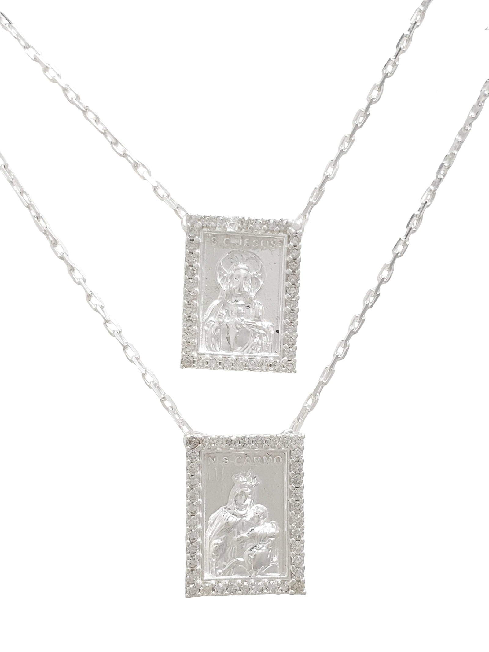 Escapulário Prata de Lei 925 com Zircônias-TerraCotta Arte Sacra