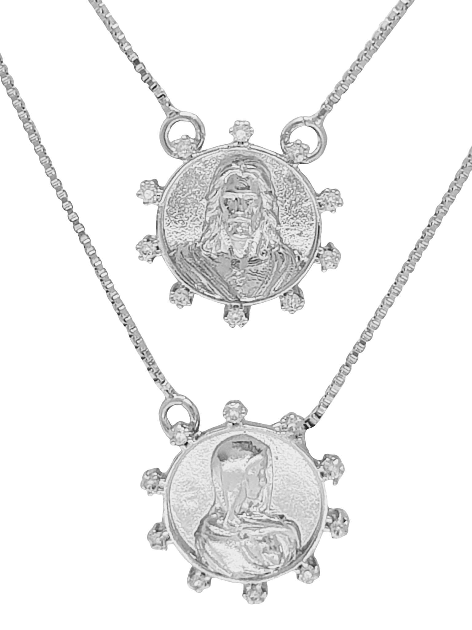 Escapulário Redondo de Prata de Lei 925 com Zircônias-TerraCotta Arte Sacra