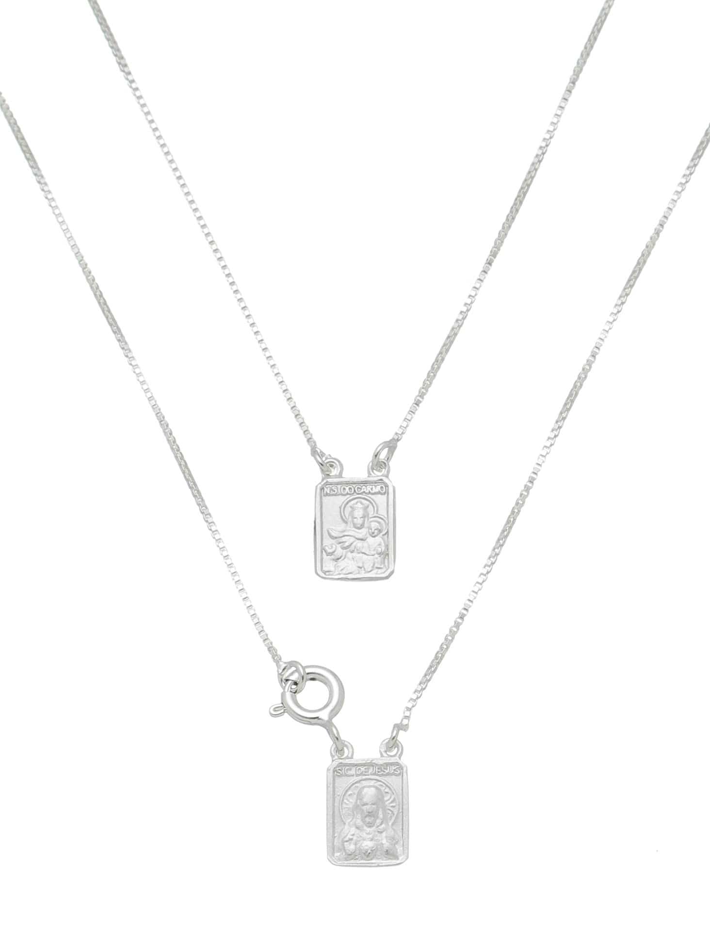 Escapulário de Prata 925 com Corrente Curta 45 cm e Medalha Pequena 9 x 7 mm-TerraCotta Arte Sacra