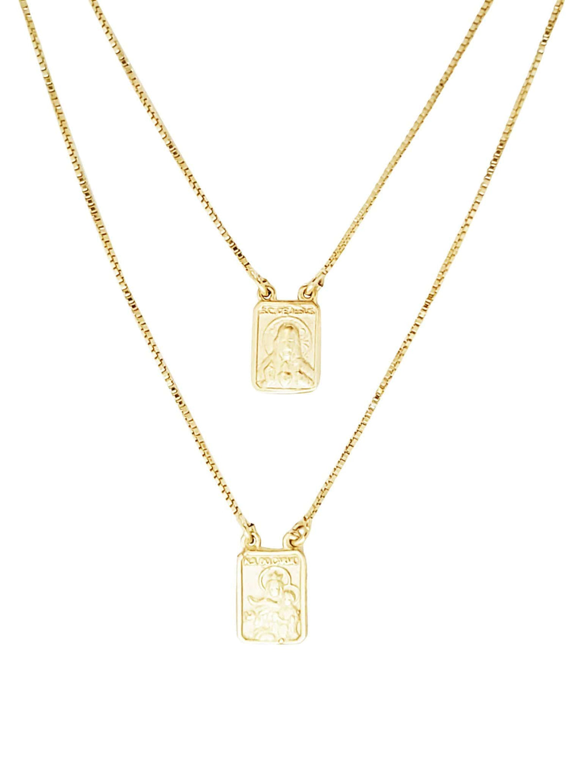 Escapulário de Prata de Lei 925 com Banho de Ouro Mini Dupla Face-TerraCotta Arte Sacra