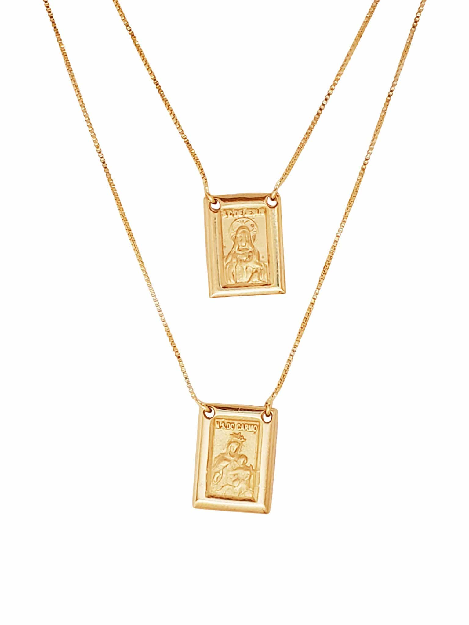 Escapulário de Prata de Lei 925 com Banho de Ouro Verso com Oração-TerraCotta Arte Sacra