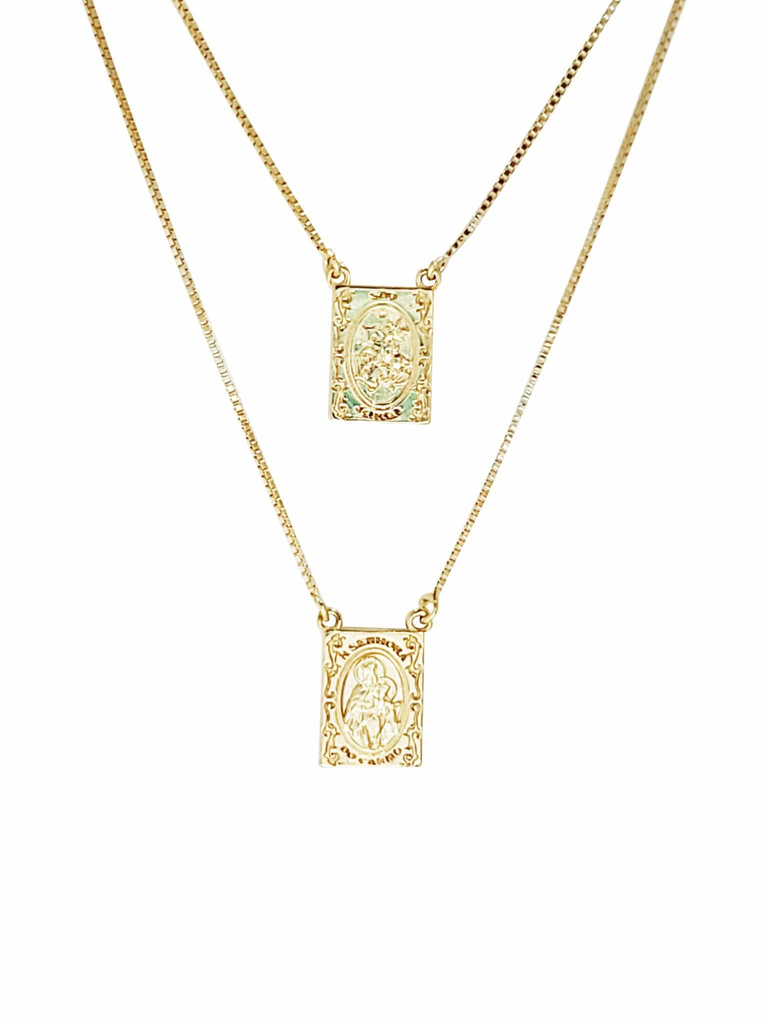 Escapulário de Prata de Lei 925 com Banho de Ouro de São Jorge-TerraCotta Arte Sacra