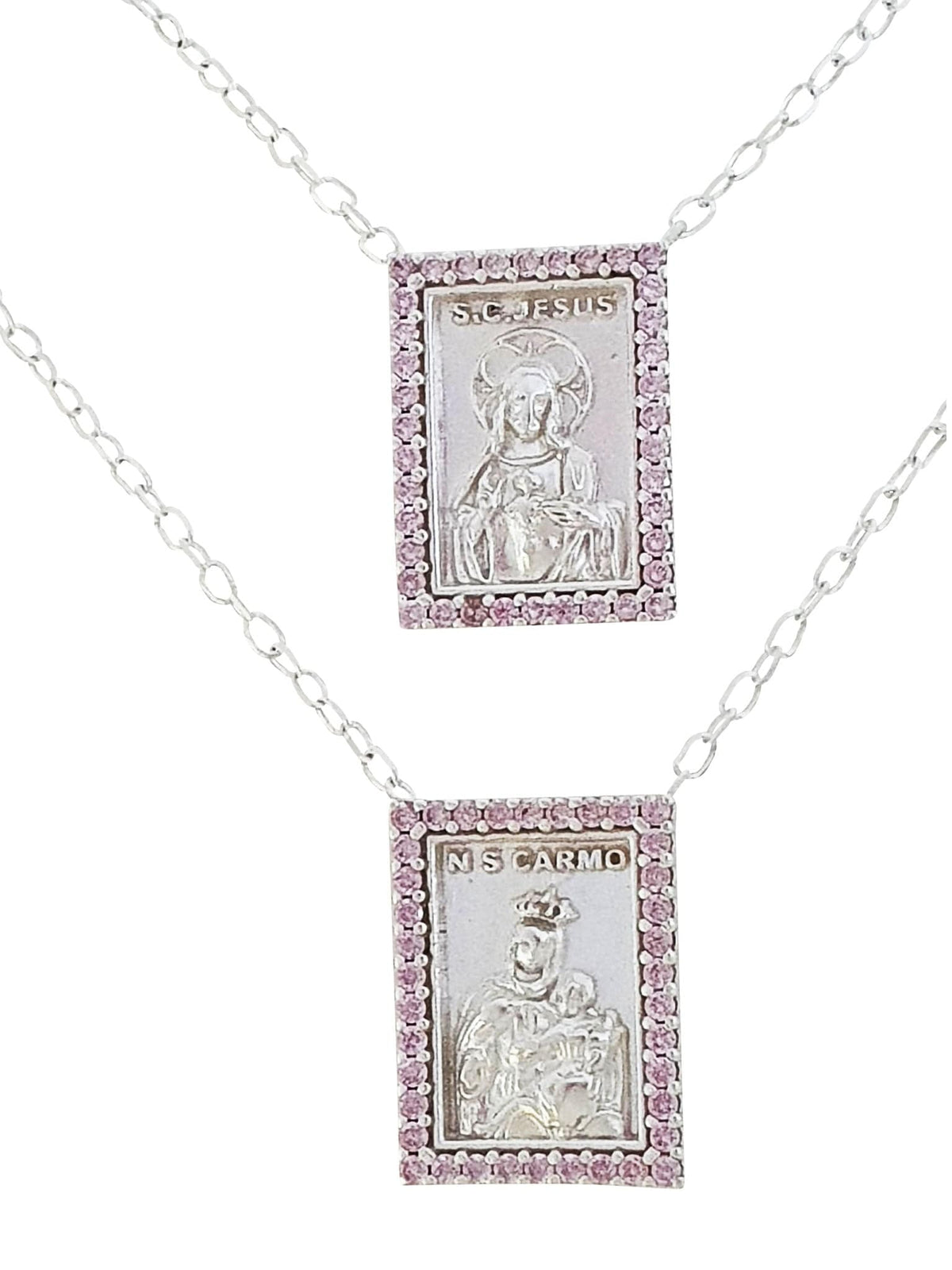 Escapulário de Zircônias Rosa de Prata 925-TerraCotta Arte Sacra