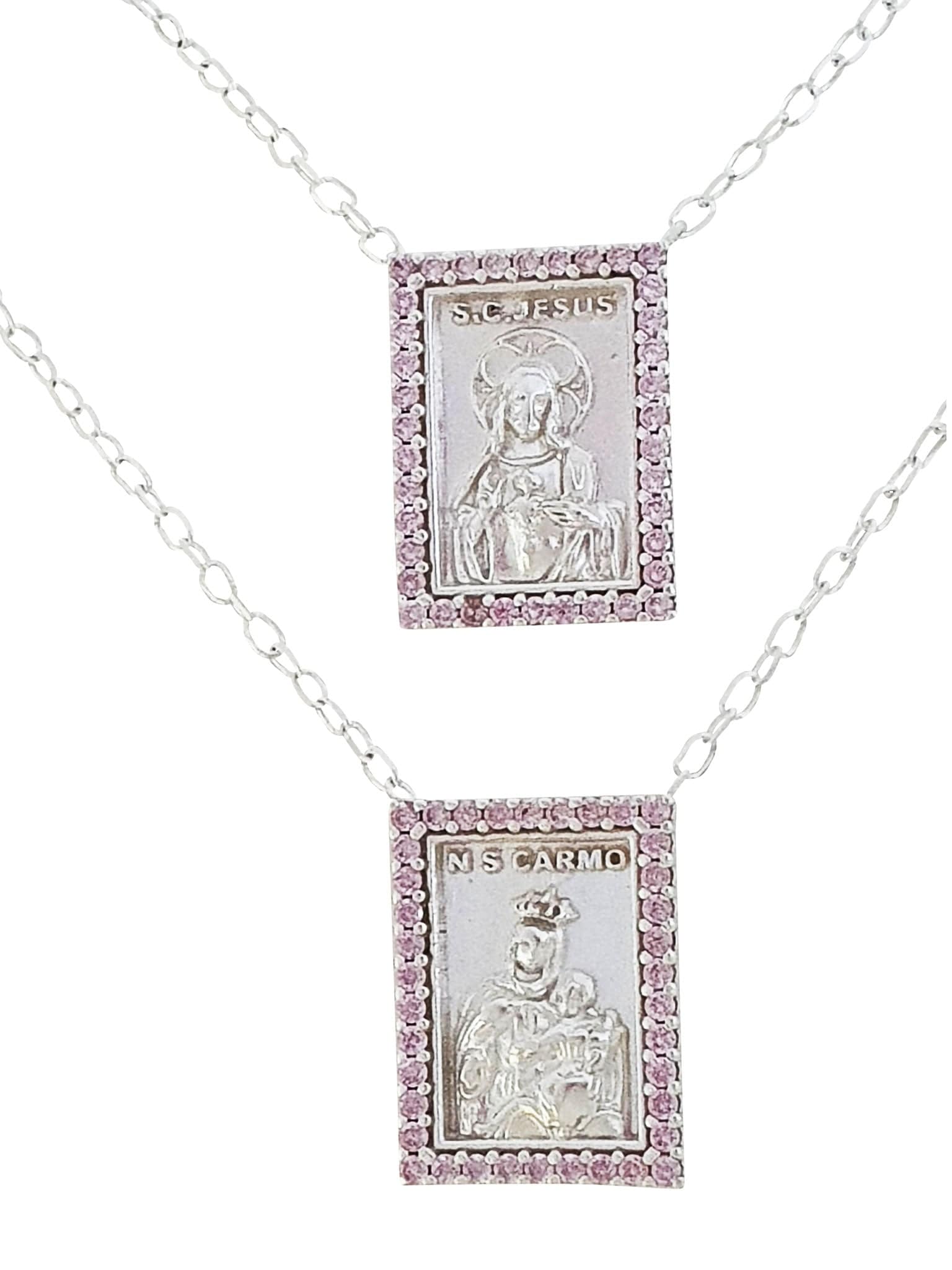 Escapulário de Zircônias Rosa de Prata 925-TerraCotta Arte Sacra