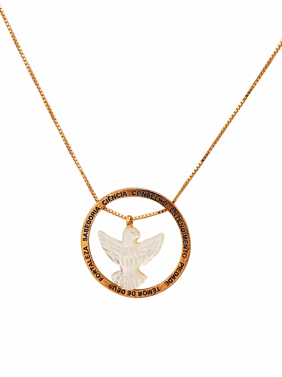 Gargantilha Divino Espírito Santo em Madrepérola e Prata 925 com Banho de Ouro-TerraCotta Arte Sacra