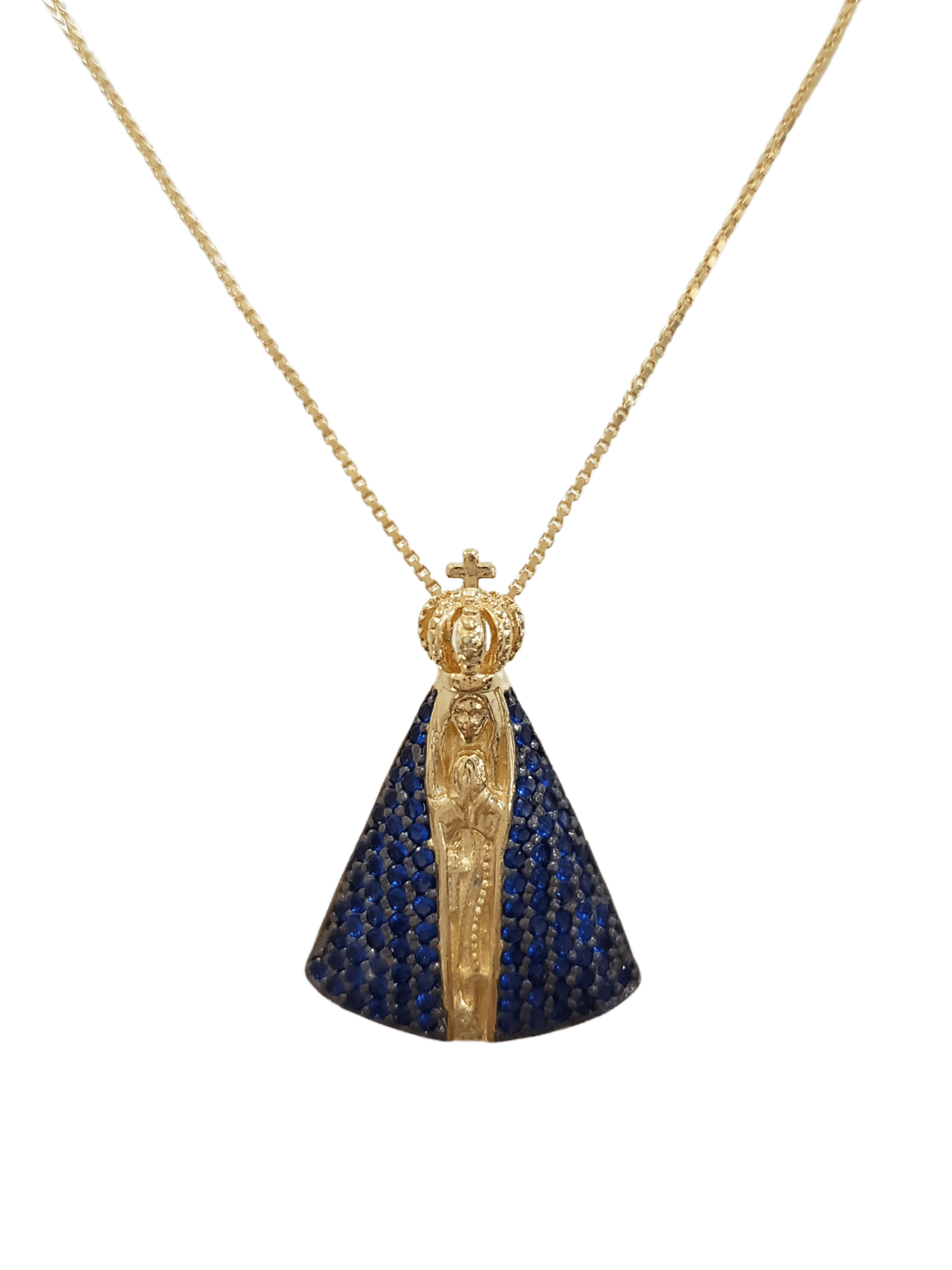 Gargantilha Nossa Senhora Aparecida com Manto Cravejado em Zirconia Prata de Lei 925 com Banho de Ouro 18K-TerraCotta Arte Sacra