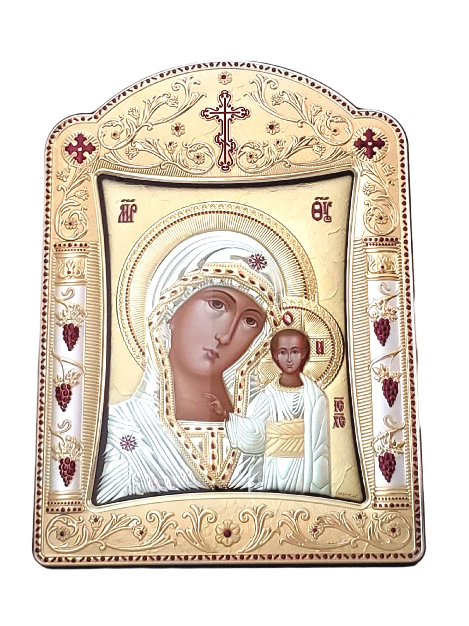 Ícone Grego Nossa Senhora de Kazan em Prata 29 x 39 cm-TerraCotta Arte Sacra