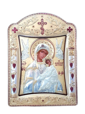 Ícone Grego do Perpétuo Socorro em Prata 29 x 39 cm-TerraCotta Arte Sacra