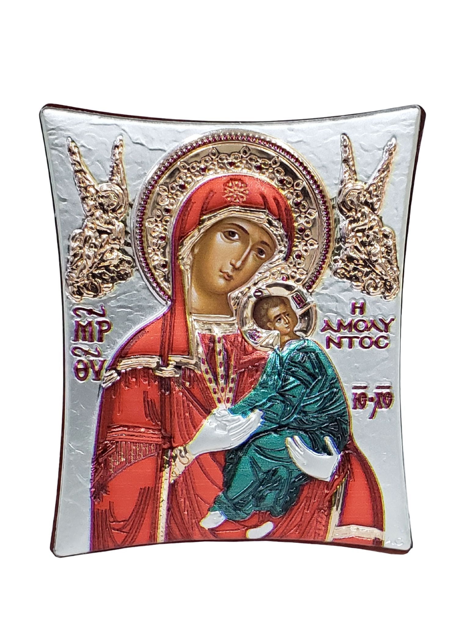 Ícone Ortodoxo Grego Perpetuo Socorro com Prata 8 x 9,9 cm-TerraCotta Arte Sacra