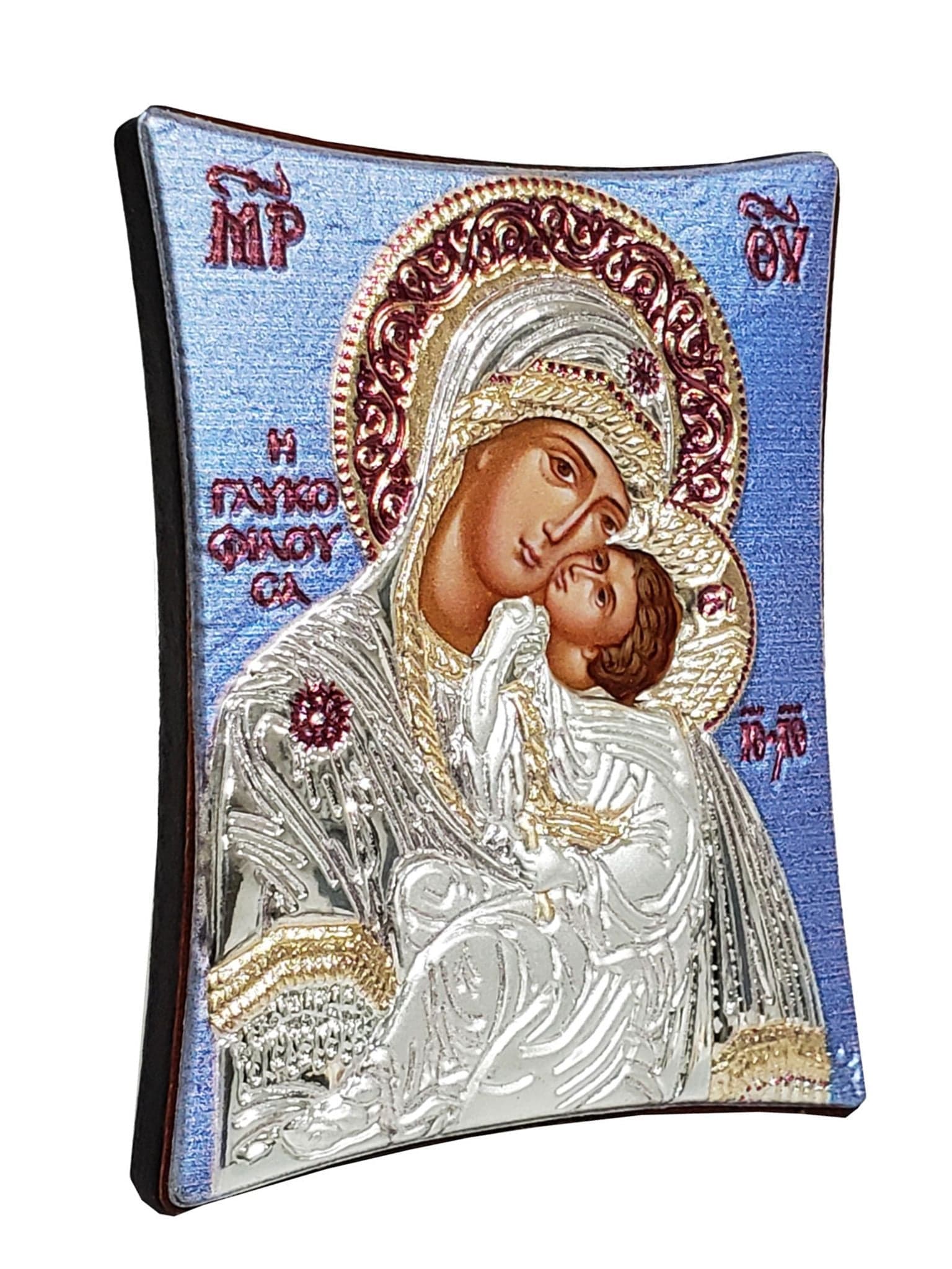 Ícone Ortodoxo Grego de Nossa Senhora com Prata 5,5 x 7 cm-TerraCotta Arte Sacra