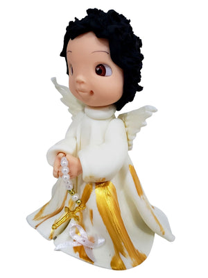 Imagem Infantil do Anjo da Guarda Branco em Biscuit 13 cm-TerraCotta Arte Sacra