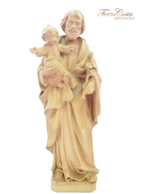 Imagem Italiana de São José em Madeira Natural 20 cm-TerraCotta Arte Sacra