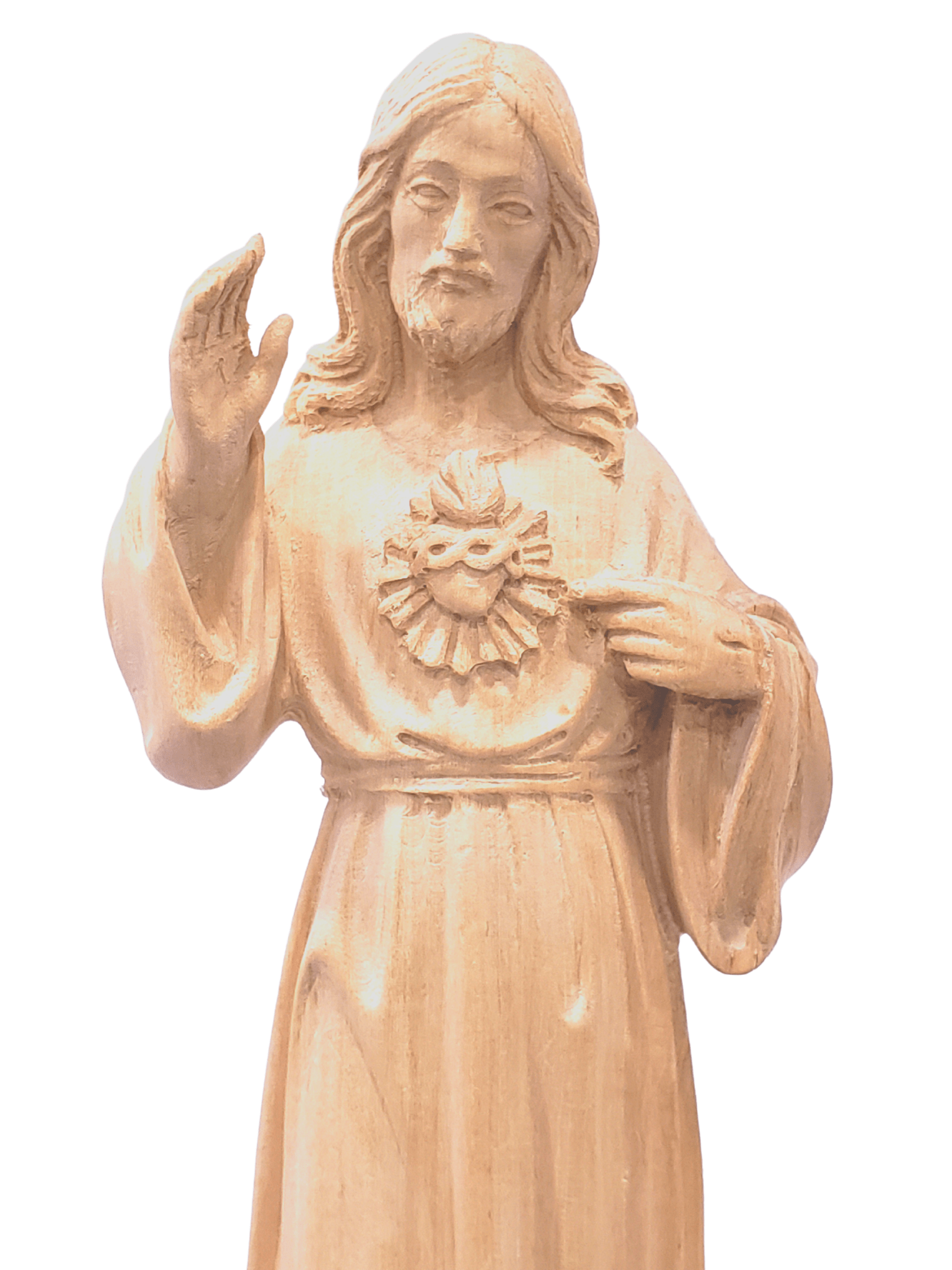 Imagem Sagrado Coração de Jesus 30 cm de Madeira Natural-TerraCotta Arte Sacra