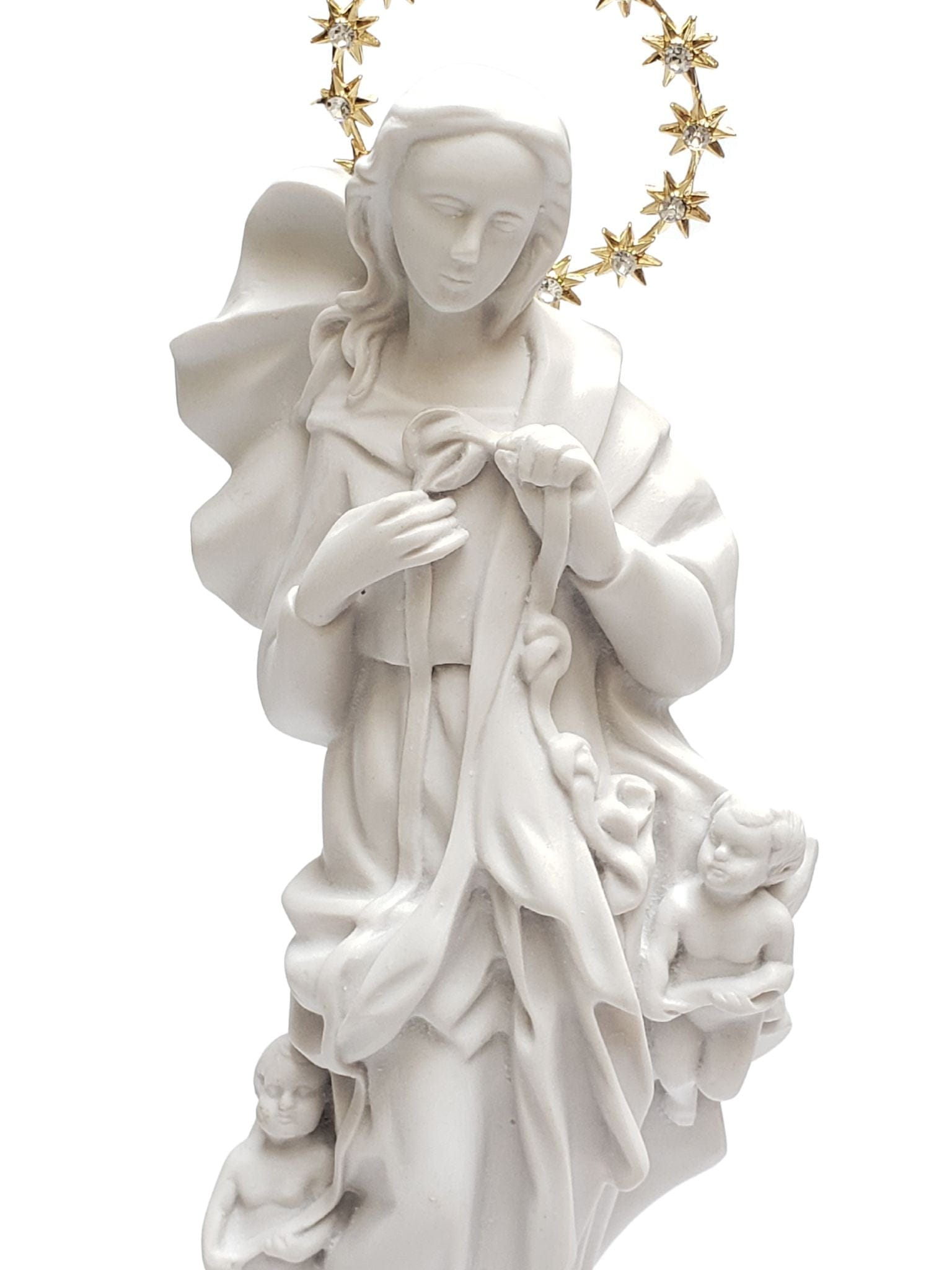 Imagem da Nossa Senhora Desatadora dos Nós 31 cm em Pó de Mármore-TerraCotta Arte Sacra