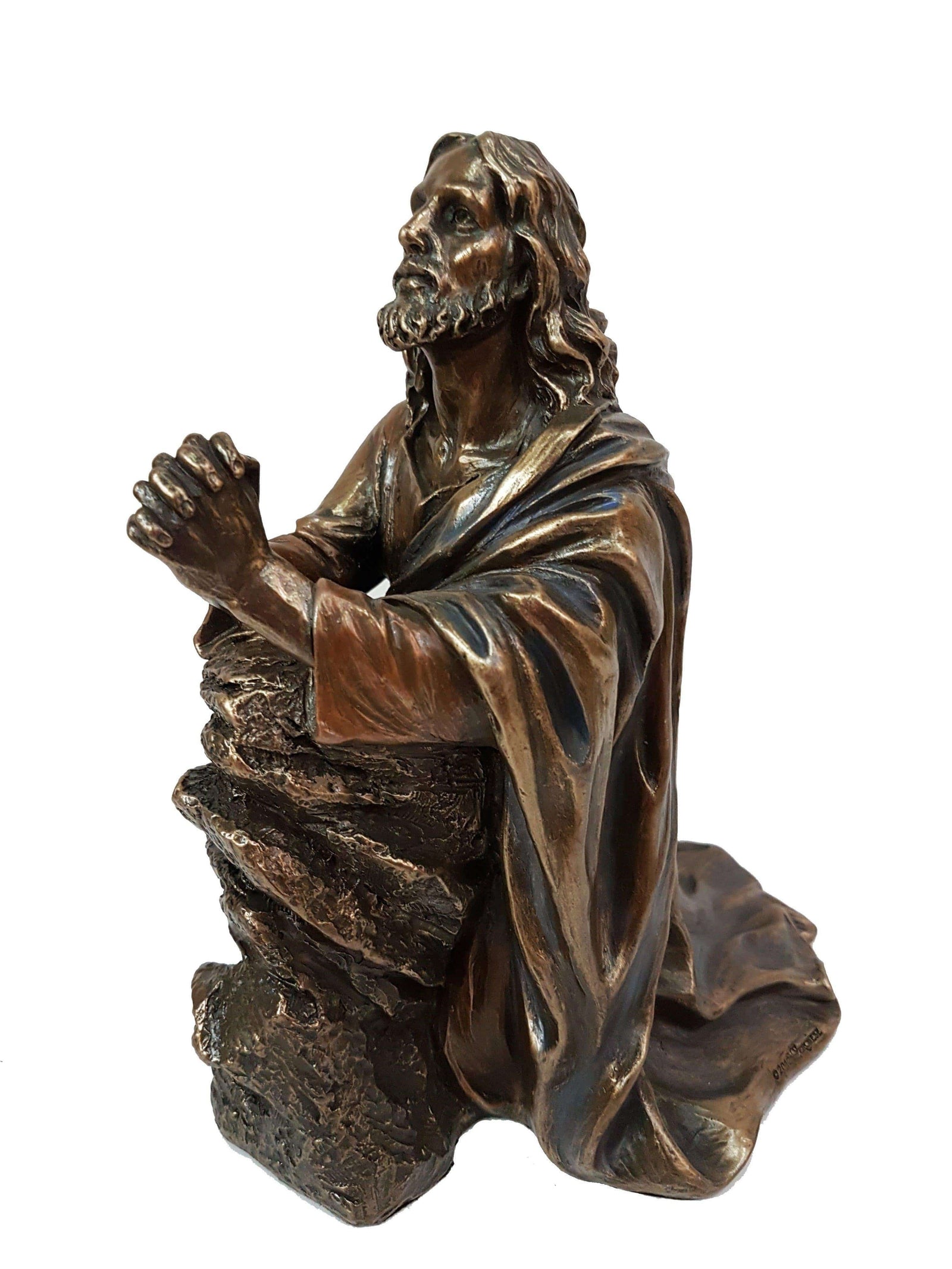 Imagem de Jesus Orando em Pó de Mármore com Acabamento em Bronze 18,5 cm-TerraCotta Arte Sacra