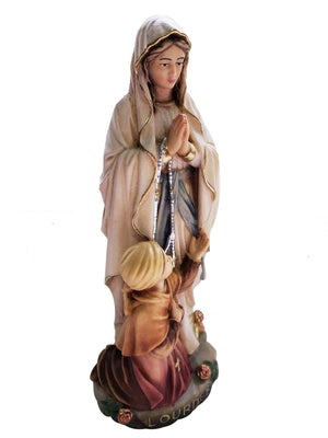 Imagem de Madeira Italiana Nossa Senhora de Lourdes com Bernadete 15 cm-TerraCotta Arte Sacra