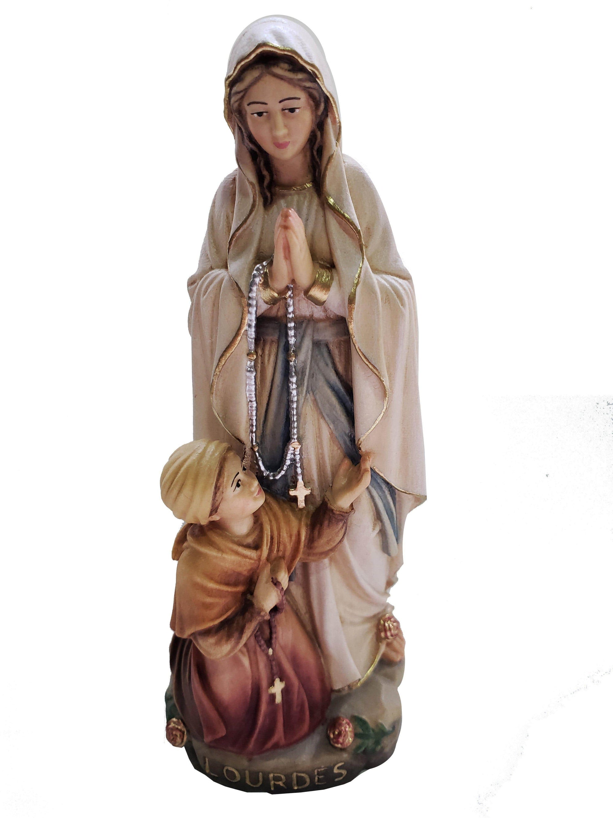 Imagem de Madeira Italiana Nossa Senhora de Lourdes com Bernadete 15 cm-TerraCotta Arte Sacra