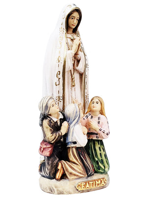 Imagem de Nossa Senhora de Fátima com os 3 Pastorzinhos em Madeira Italiana 12,5 cm-TerraCotta Arte Sacra