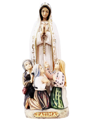 Imagem de Nossa Senhora de Fátima com os 3 Pastorzinhos em Madeira Italiana 12,5 cm-TerraCotta Arte Sacra