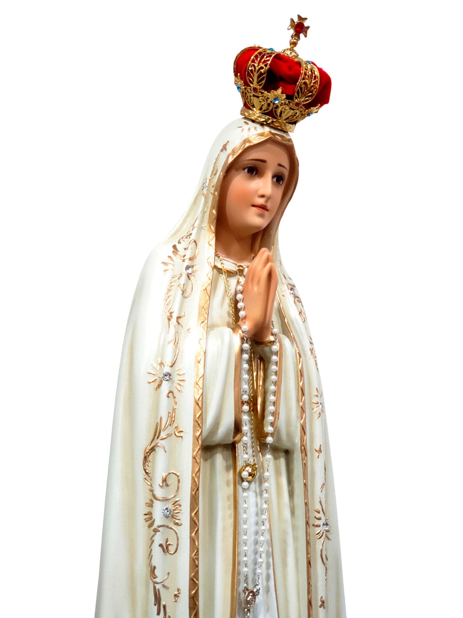 Imagem de Nossa Senhora de Fátima de Pó de Mármore com Olhos de Vidro 65 cm-TerraCotta Arte Sacra