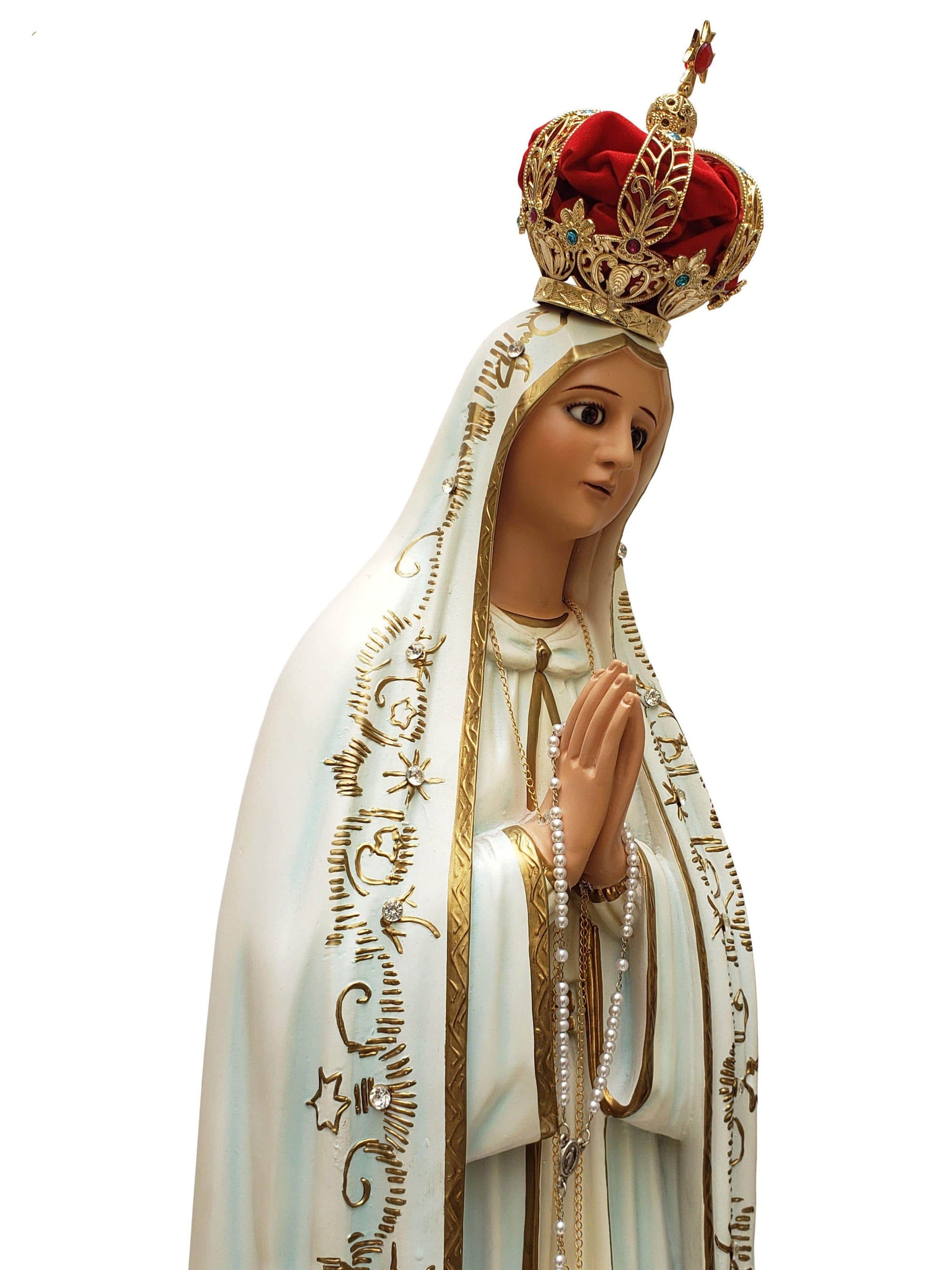 Imagem de Nossa Senhora de Fátima de Pó de Mármore com Olhos de Vidro 85 cm-TerraCotta Arte Sacra