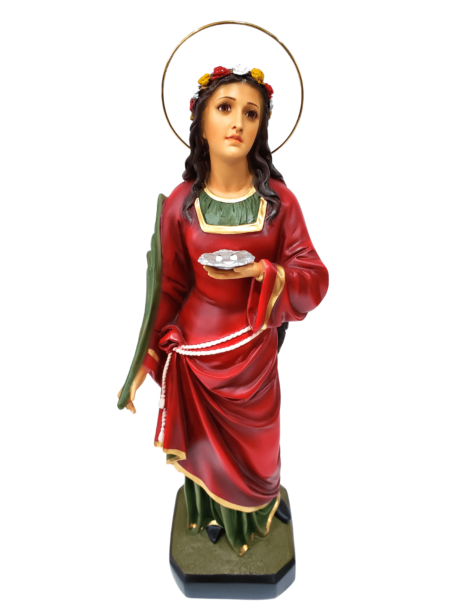 Imagem de Santa Luzia Colorida com Olhos de Vidro em Pó de Mármore 52 cm-TerraCotta Arte Sacra