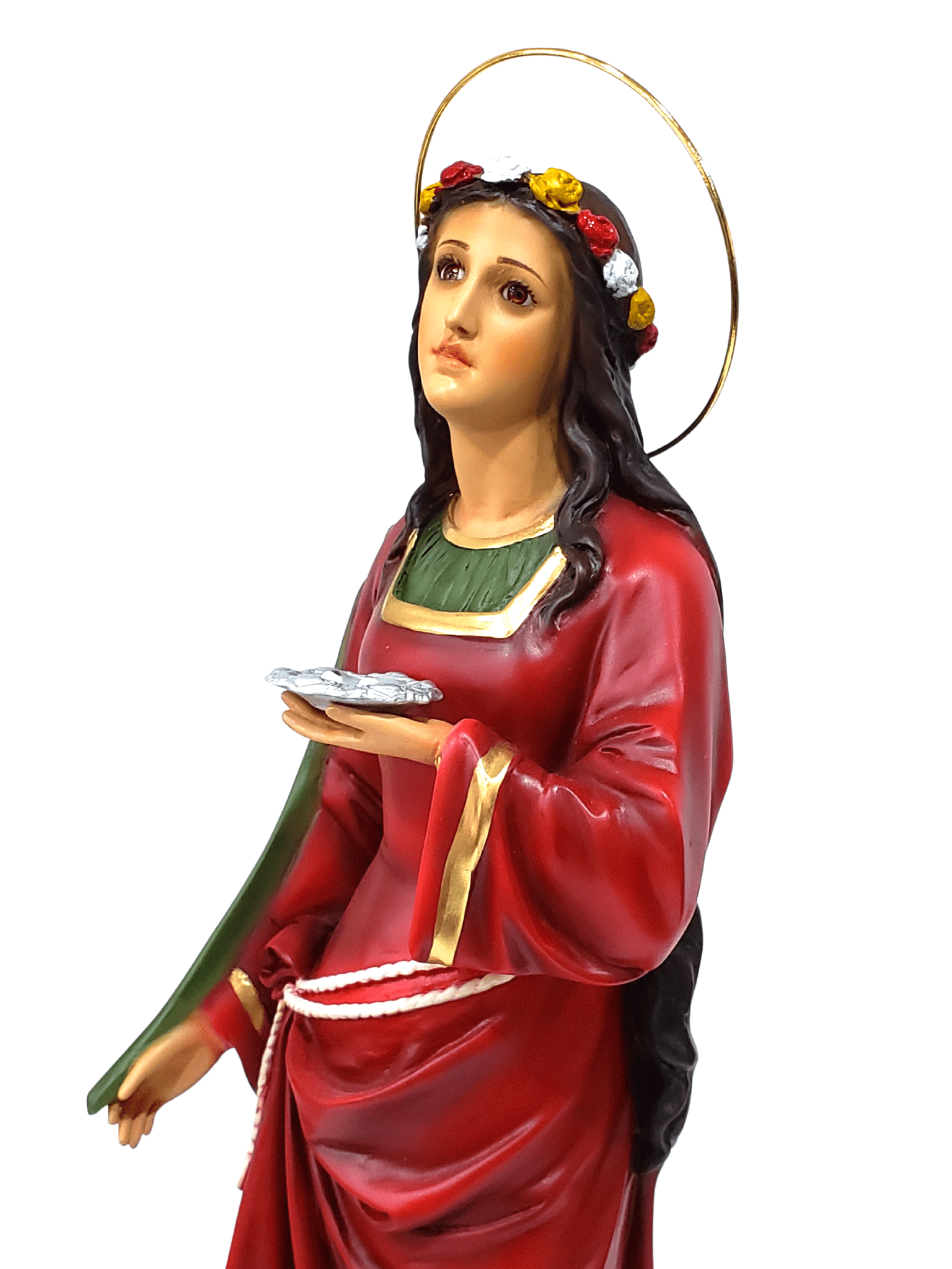 Imagem de Santa Luzia Colorida com Olhos de Vidro em Pó de Mármore 52 cm-TerraCotta Arte Sacra