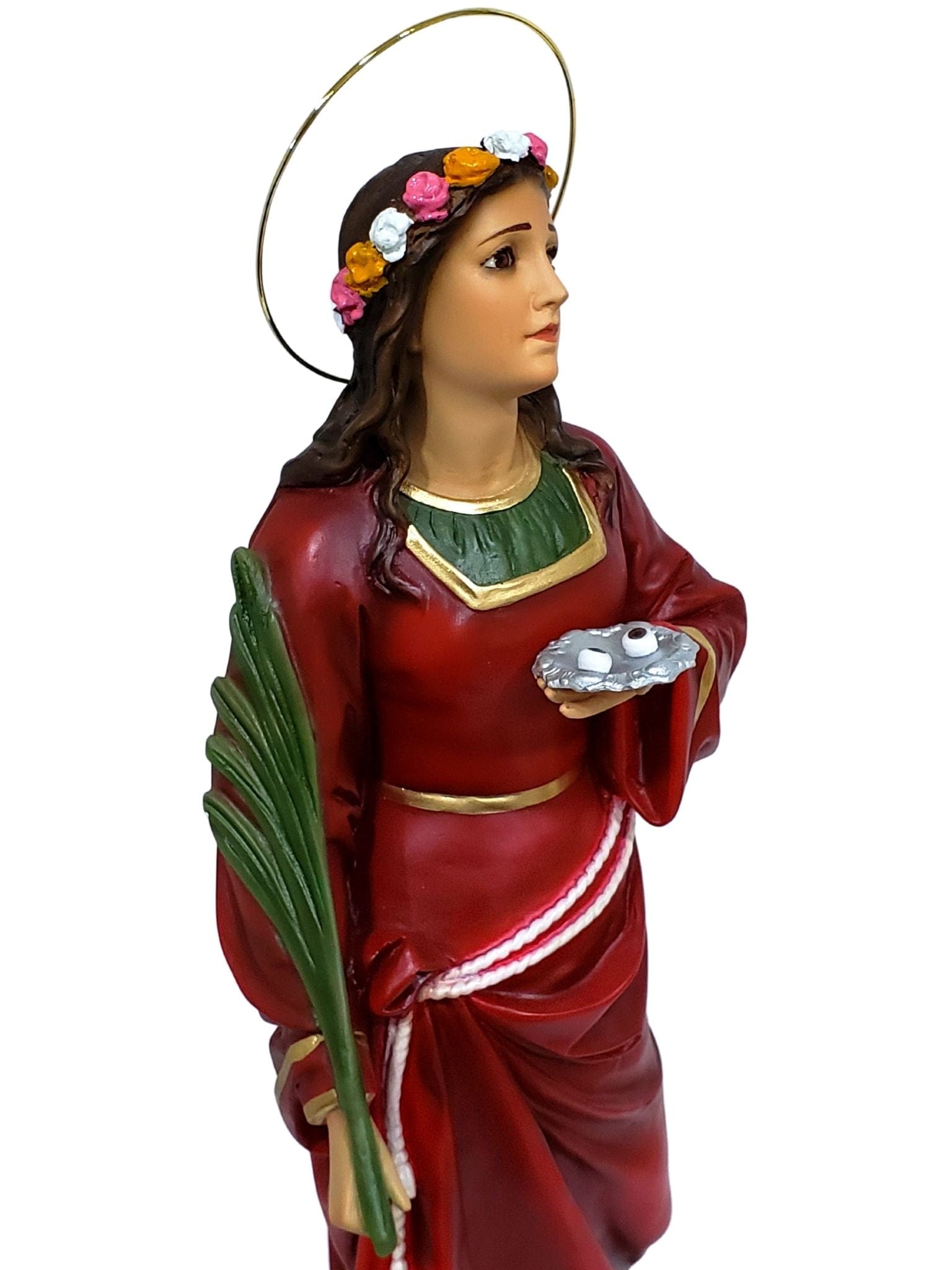 Imagem de Santa Luzia Colorida com Olhos de Vidro em Pó de Mármore 52 cm-TerraCotta Arte Sacra