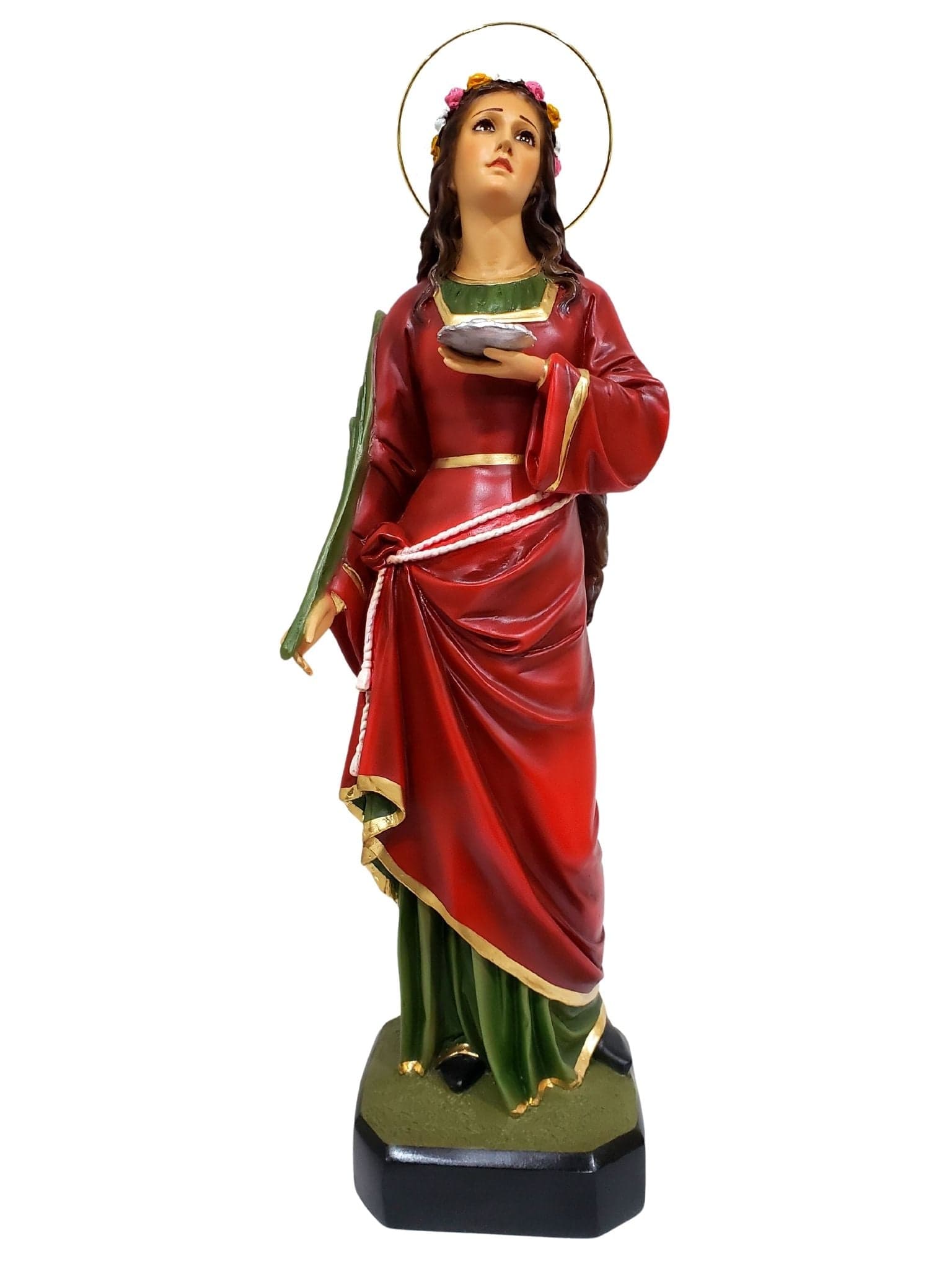 Imagem de Santa Luzia Colorida com Olhos de Vidro em Pó de Mármore 52 cm-TerraCotta Arte Sacra