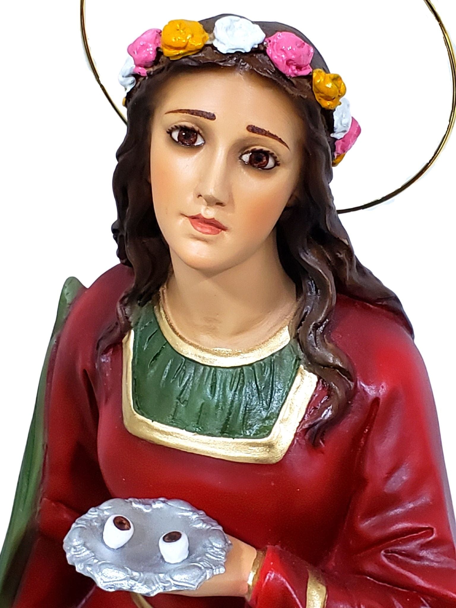Imagem de Santa Luzia Colorida com Olhos de Vidro em Pó de Mármore 52 cm-TerraCotta Arte Sacra