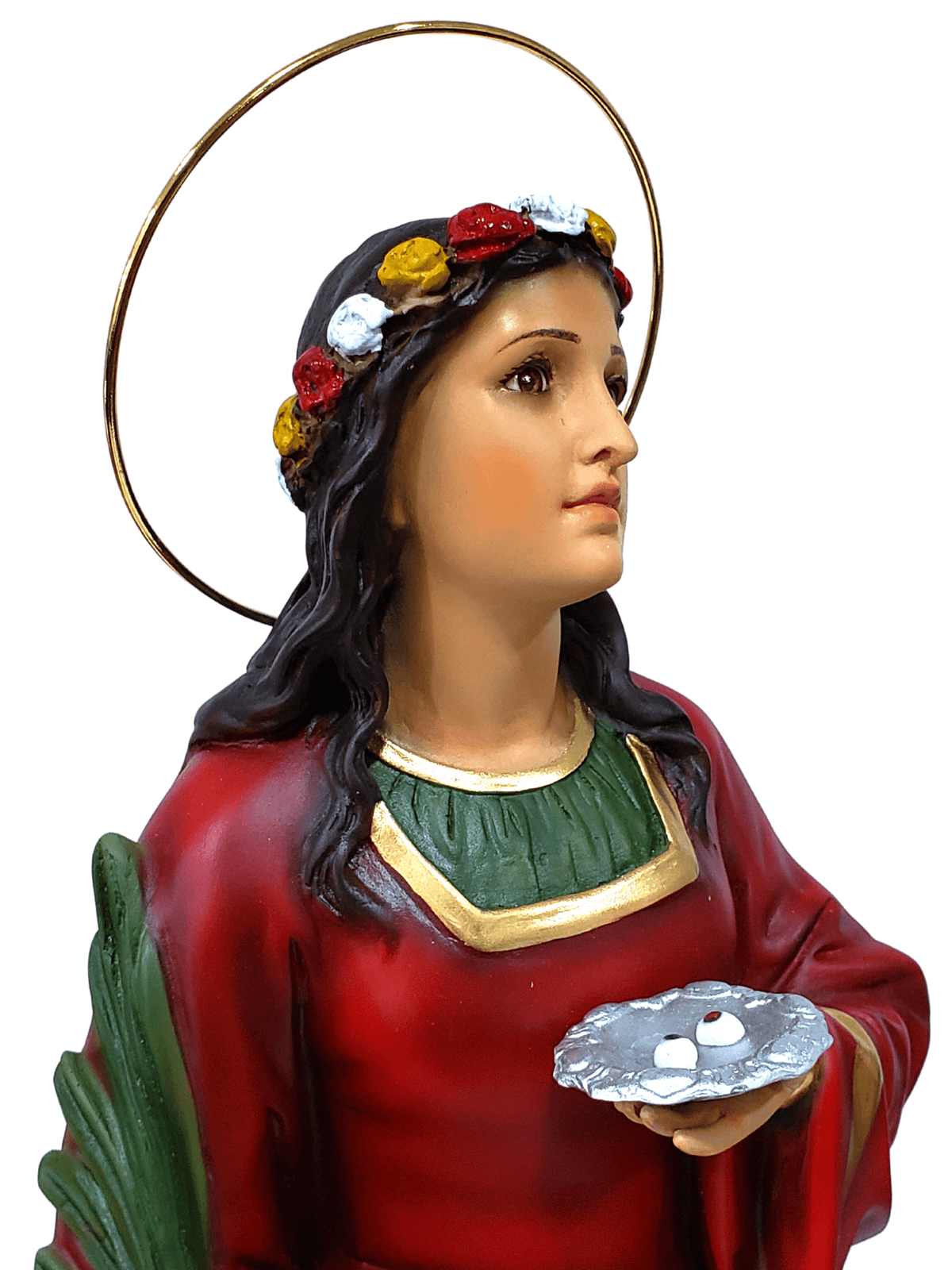 Imagem de Santa Luzia Colorida com Olhos de Vidro em Pó de Mármore 52 cm-TerraCotta Arte Sacra
