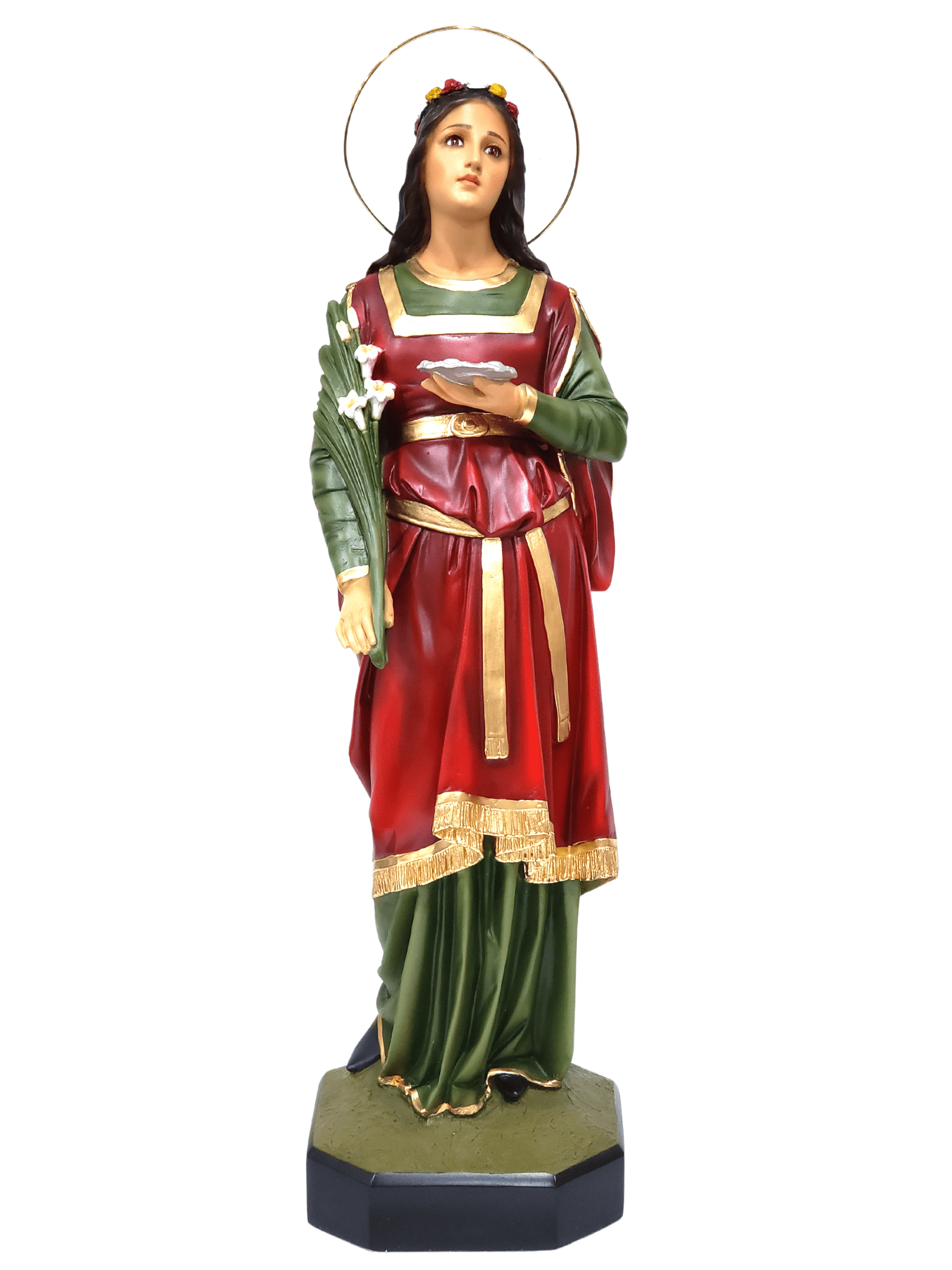 Imagem de Santa Luzia Colorida com Olhos de Vidro em Pó de Mármore 62 cm-TerraCotta Arte Sacra