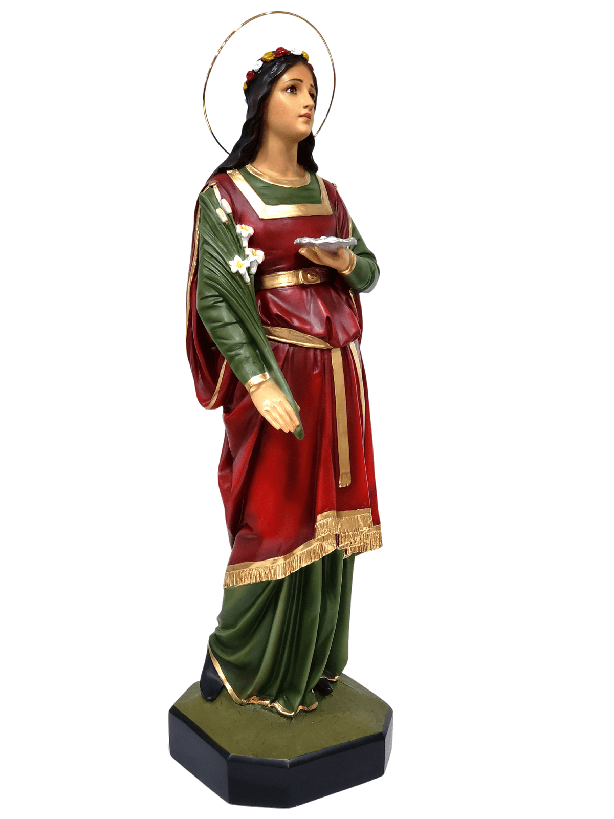 Imagem de Santa Luzia Colorida com Olhos de Vidro em Pó de Mármore 62 cm-TerraCotta Arte Sacra