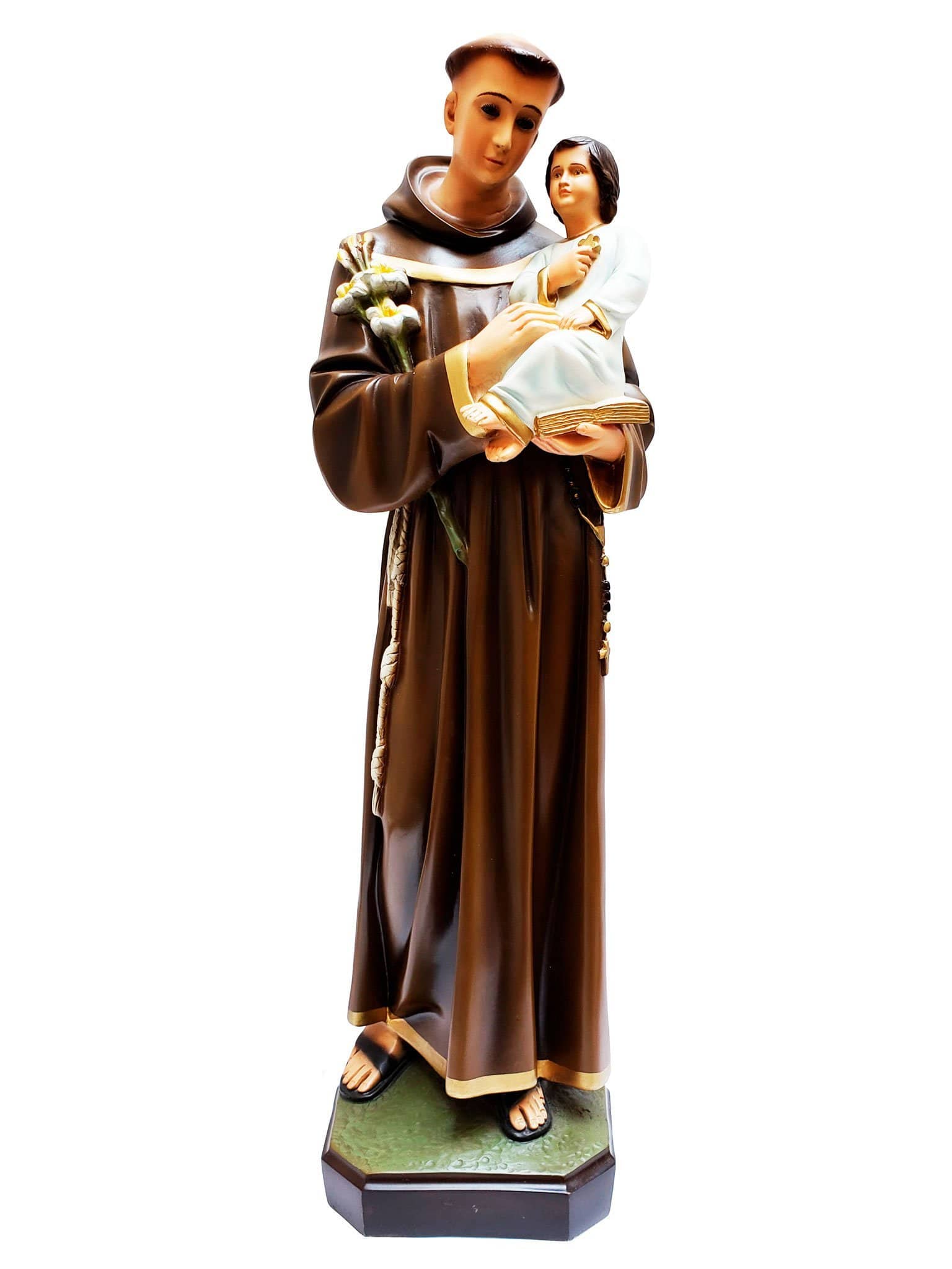 Imagem de Santo Antônio com Olhos de Vidro 60 cm de Pó de Mármore-TerraCotta Arte Sacra