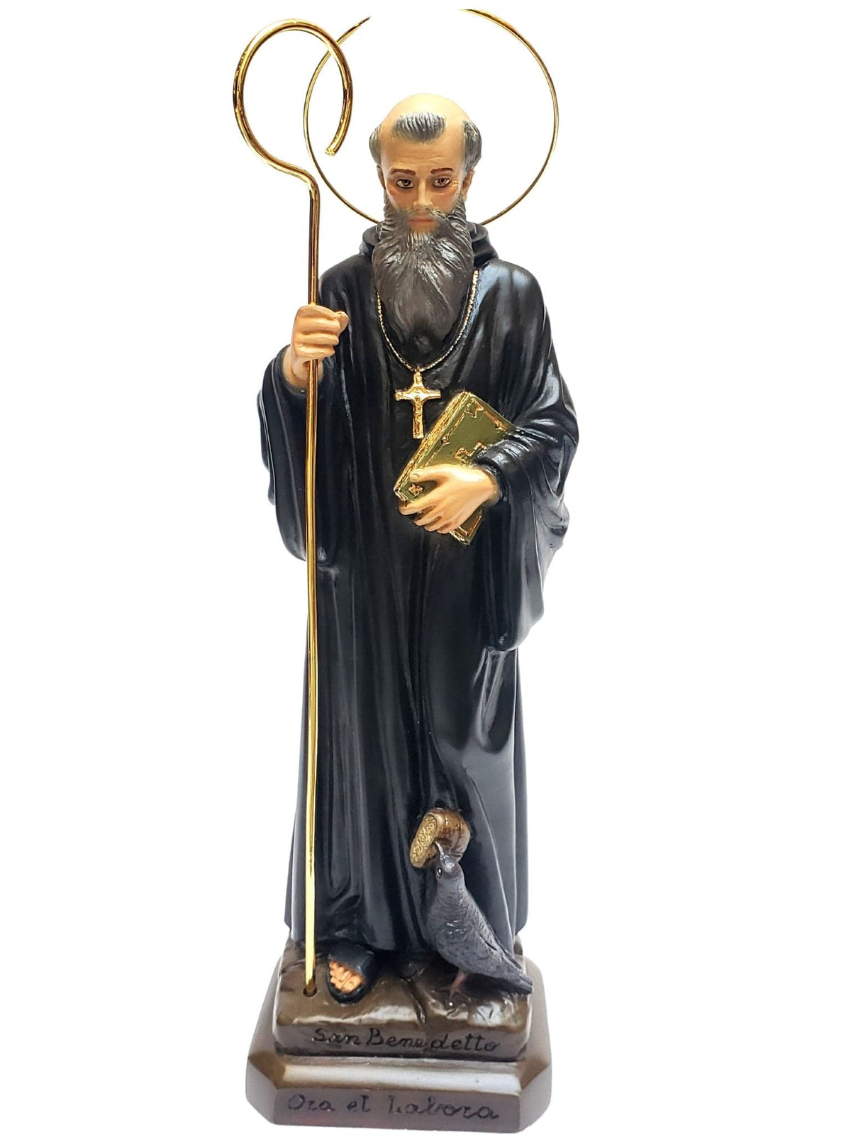 Imagem de São Bento em Pó de Mármore 30 cm Colorido-TerraCotta Arte Sacra