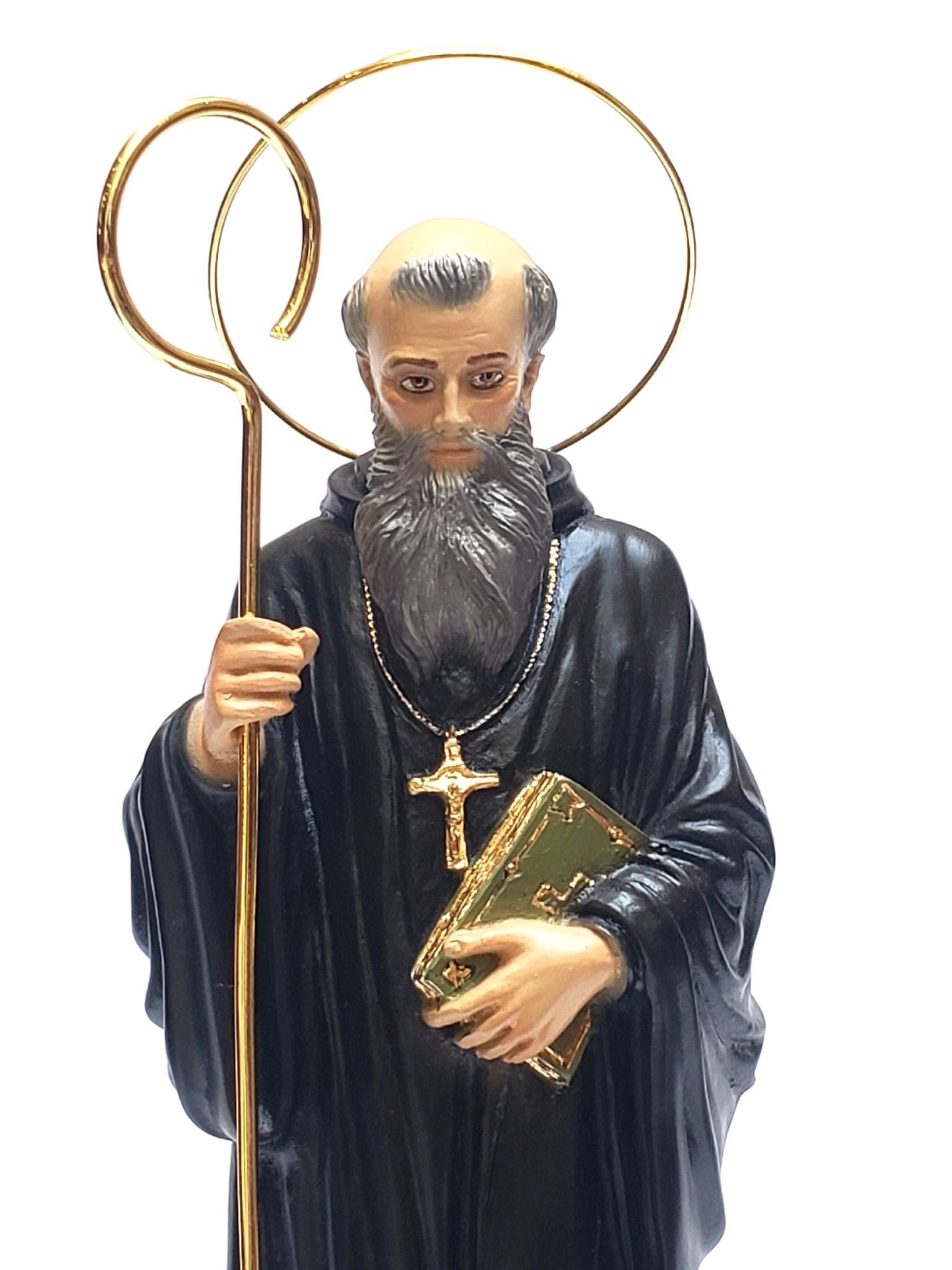 Imagem de São Bento em Pó de Mármore 30 cm Colorido-TerraCotta Arte Sacra