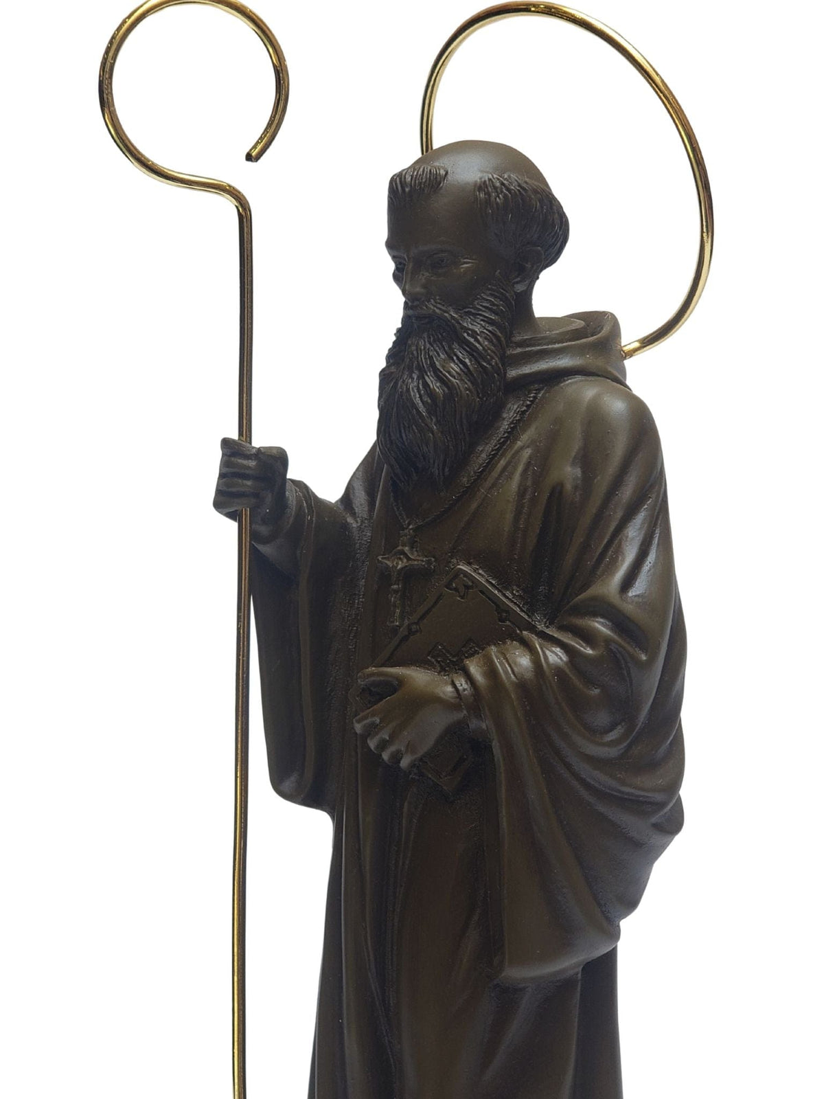 Imagem de São Bento em Pó de Mármore 30 cm Marrom-TerraCotta Arte Sacra