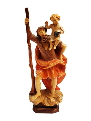 Imagem de São Cristóvão em Madeira Italiana 15 cm-TerraCotta Arte Sacra