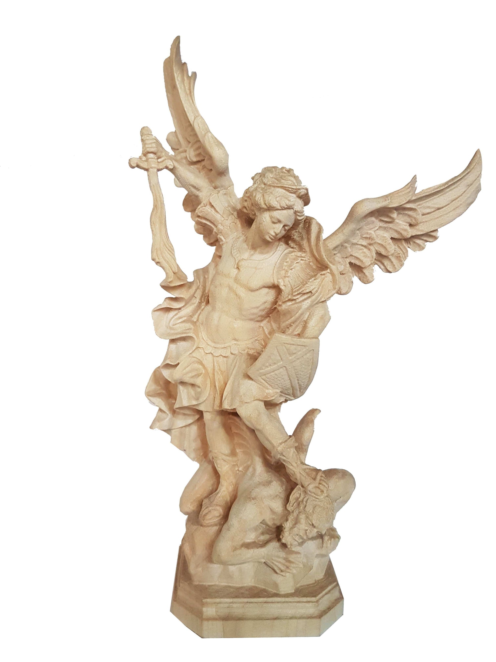Imagem de São Miguel Arcanjo em Madeira Natural Italiana 48 cm-TerraCotta Arte Sacra