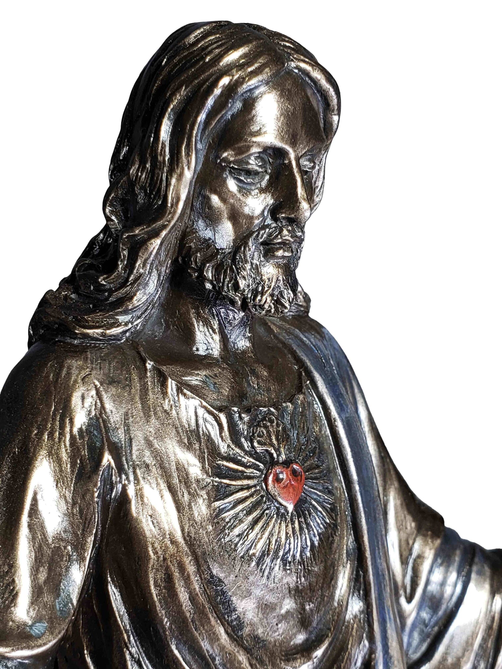 Imagem do Sagrado Coração de Jesus de Braços Abertos em Pó de Mármore com Acabamento em Bronze 25,5 cm-TerraCotta Arte Sacra
