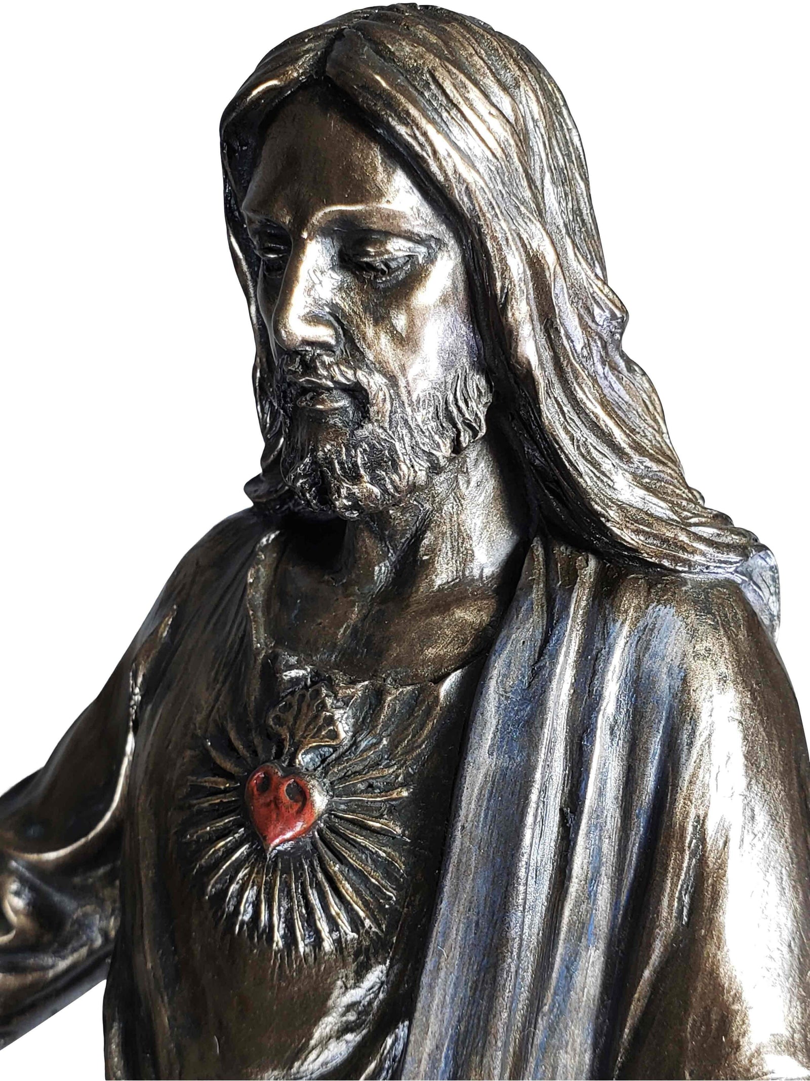 Imagem do Sagrado Coração de Jesus de Braços Abertos em Pó de Mármore com Acabamento em Bronze 25,5 cm-TerraCotta Arte Sacra