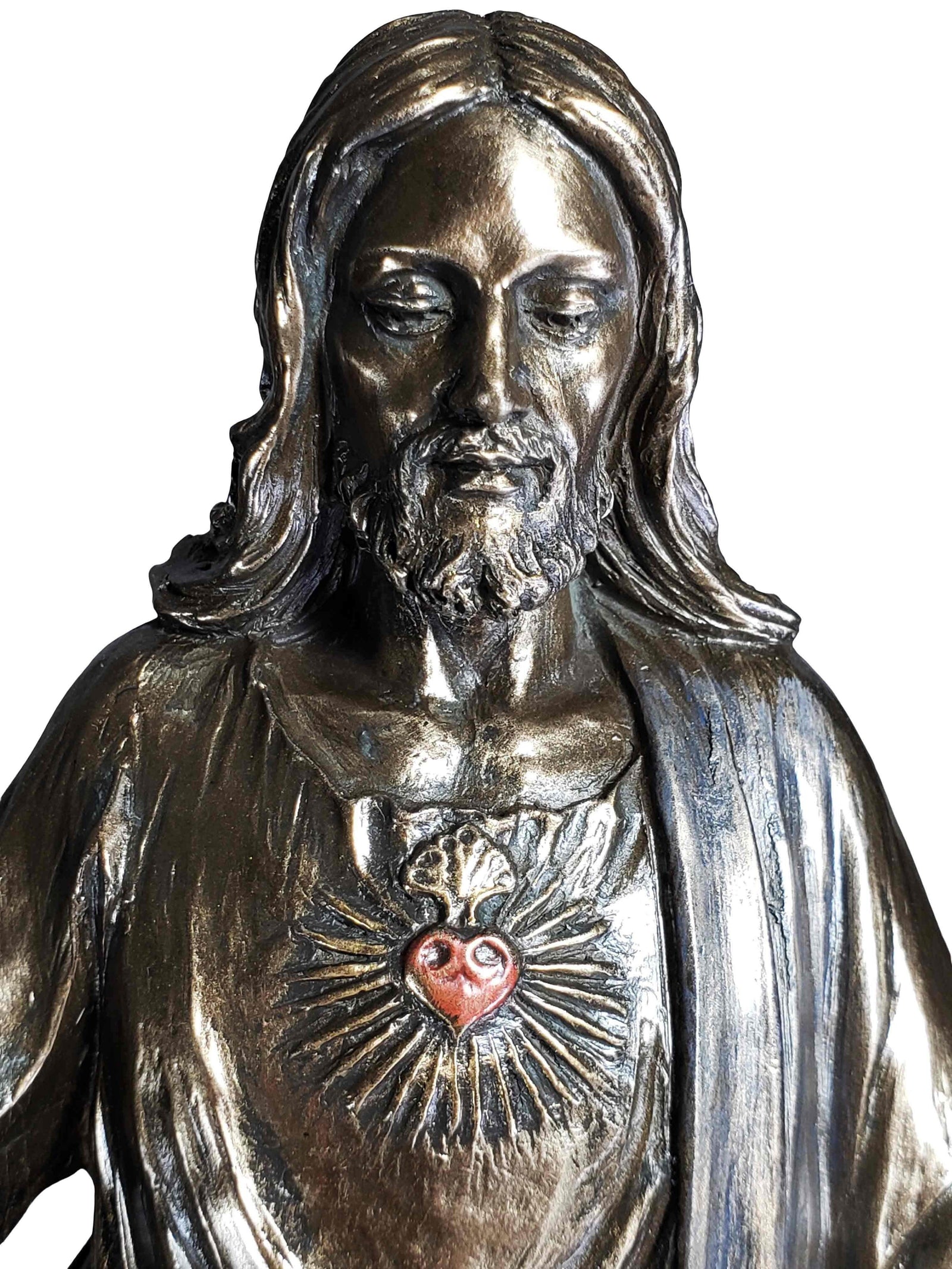 Imagem do Sagrado Coração de Jesus de Braços Abertos em Pó de Mármore com Acabamento em Bronze 25,5 cm-TerraCotta Arte Sacra