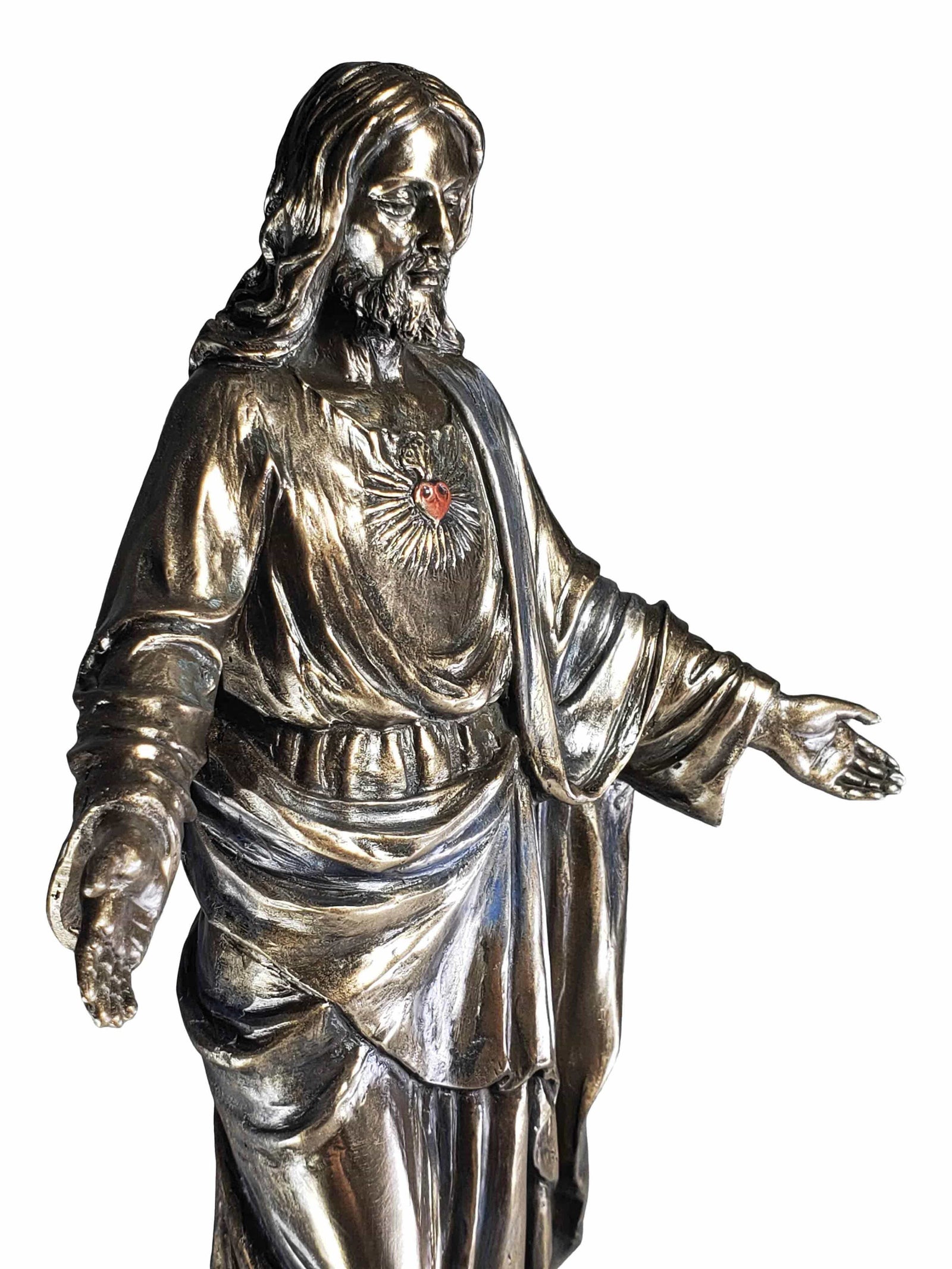 Imagem do Sagrado Coração de Jesus de Braços Abertos em Pó de Mármore com Acabamento em Bronze 25,5 cm-TerraCotta Arte Sacra